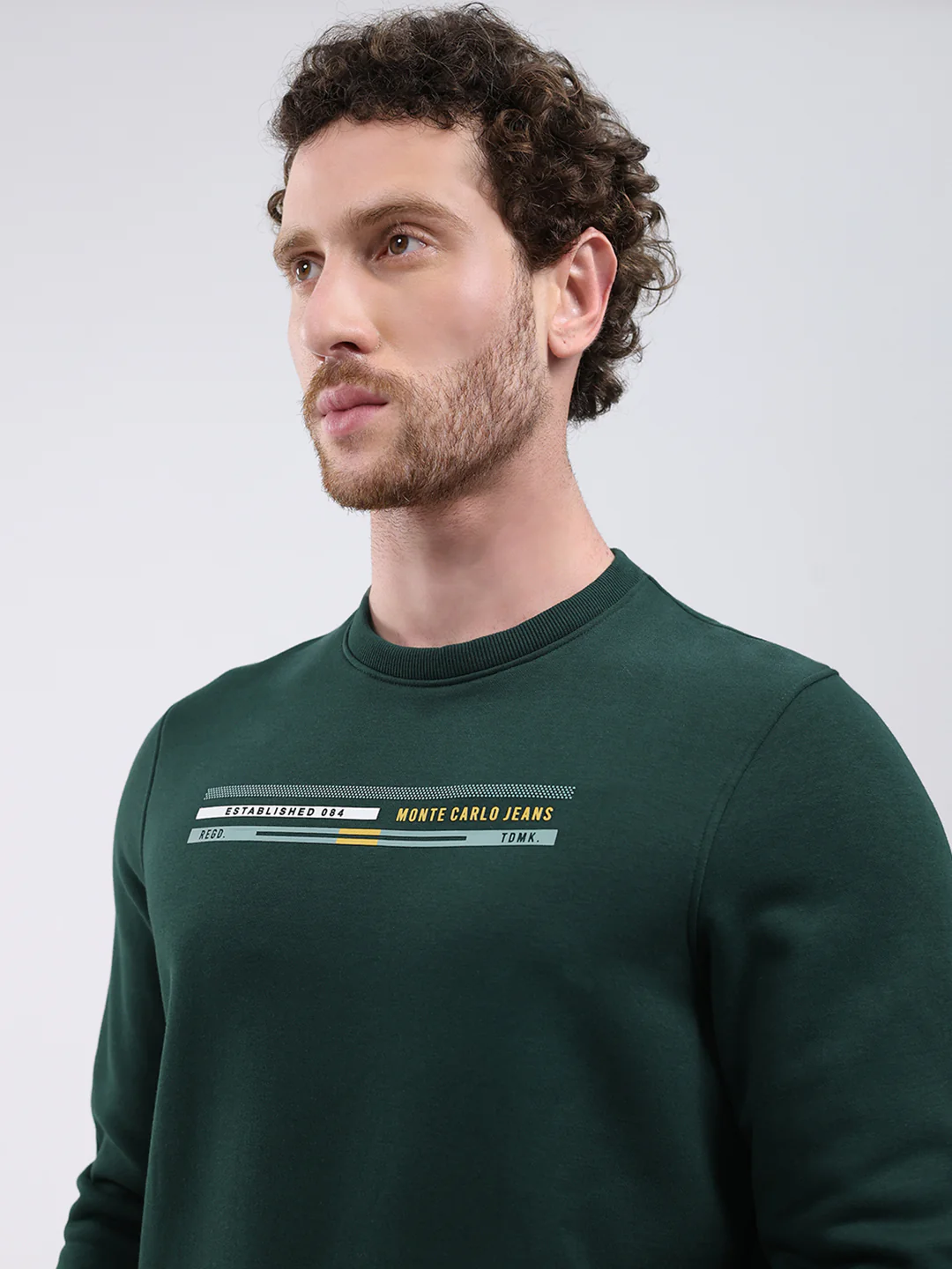 Men Green Printed Round Neck Full Sleeve Sweatshirt - Image 6