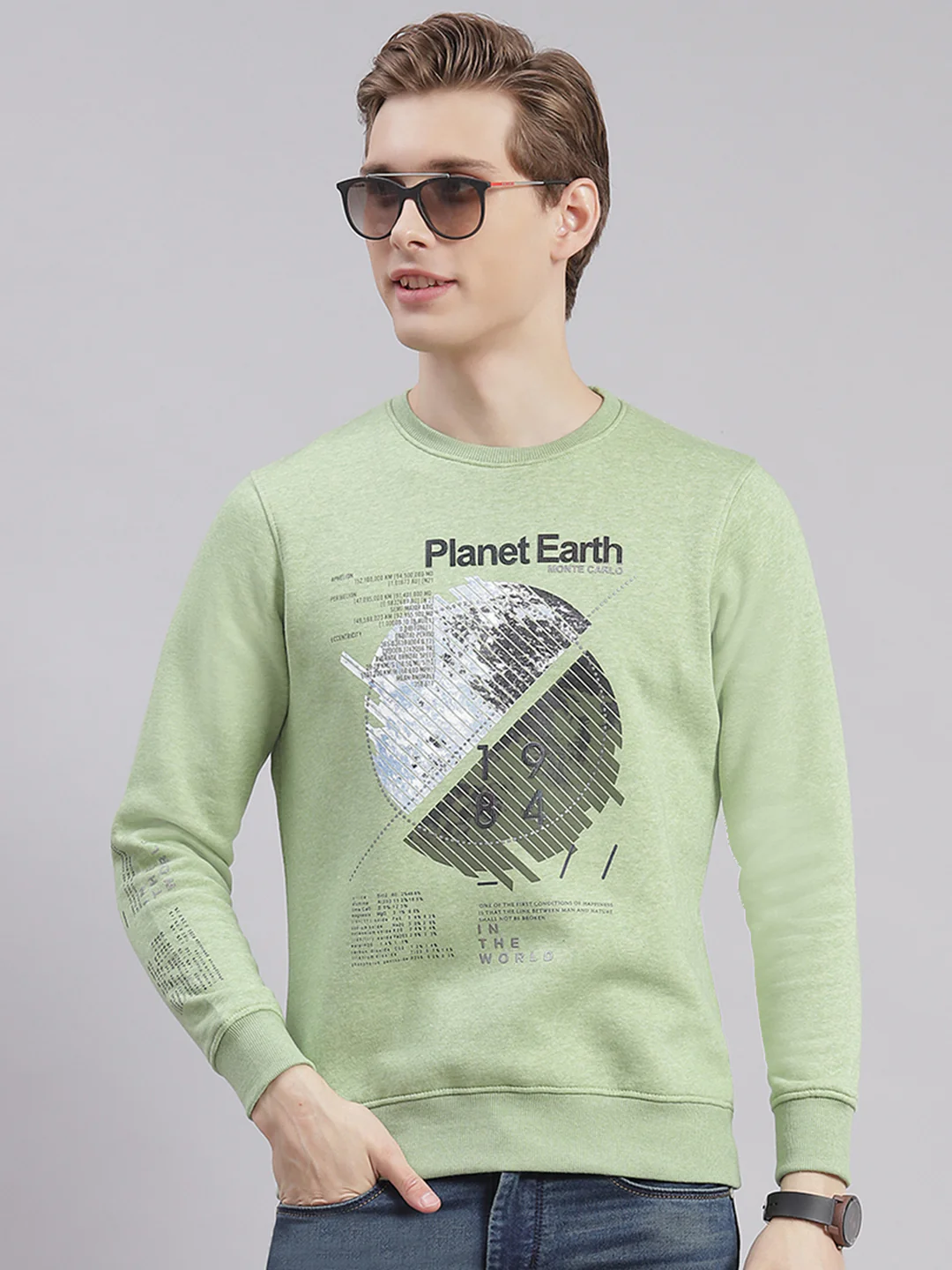 Men Green Printed Round Neck Full Sleeve Sweatshirts - Image 2
