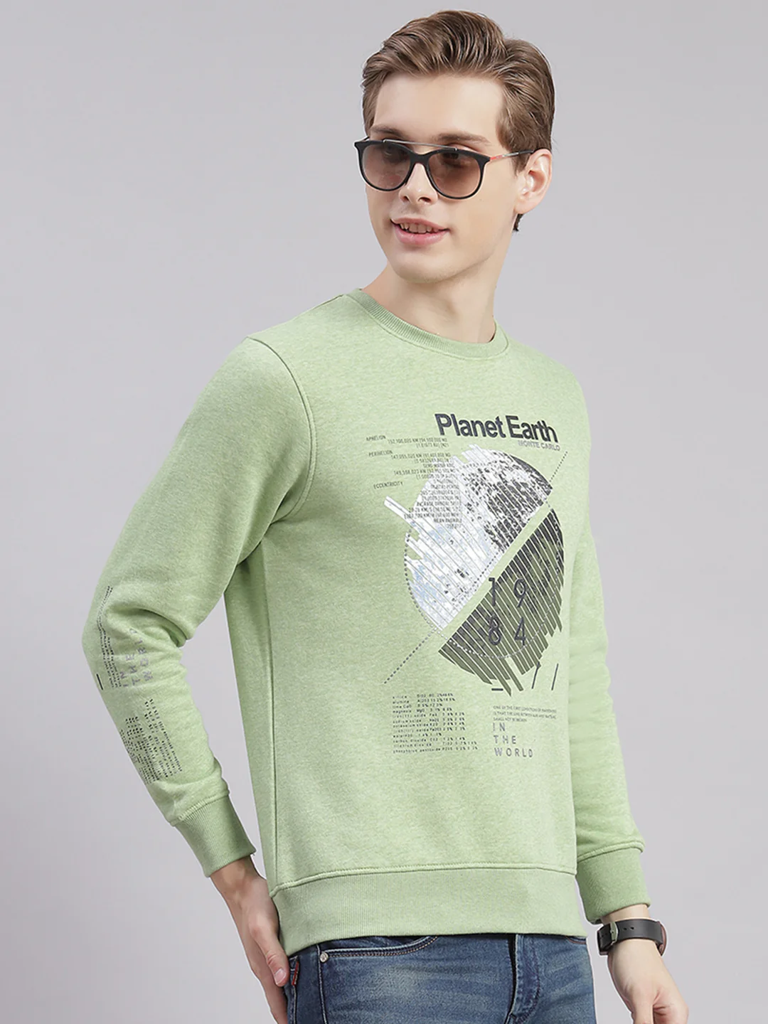 Men Green Printed Round Neck Full Sleeve Sweatshirts - Image 4