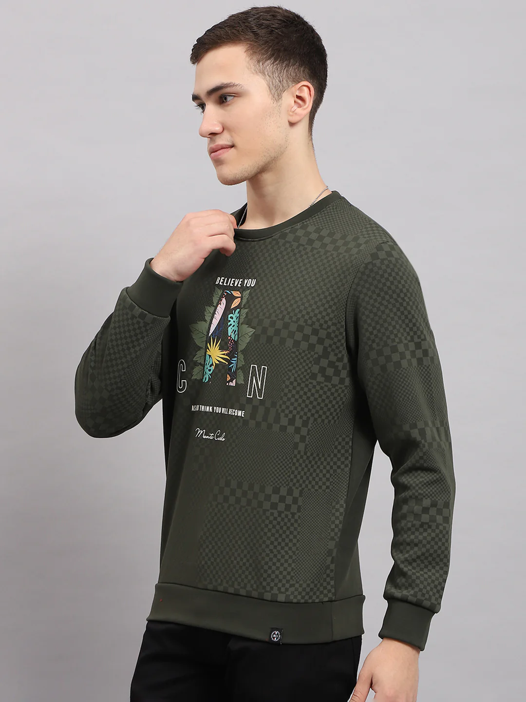 Men Green Printed Round Neck Full Sleeve T-Shirt - Image 4
