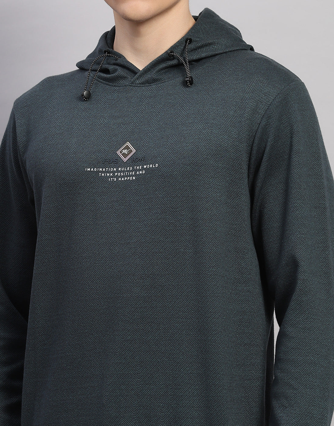 Men Green Printed Round Neck Full Sleeve Winter T-Shirt - Image 7