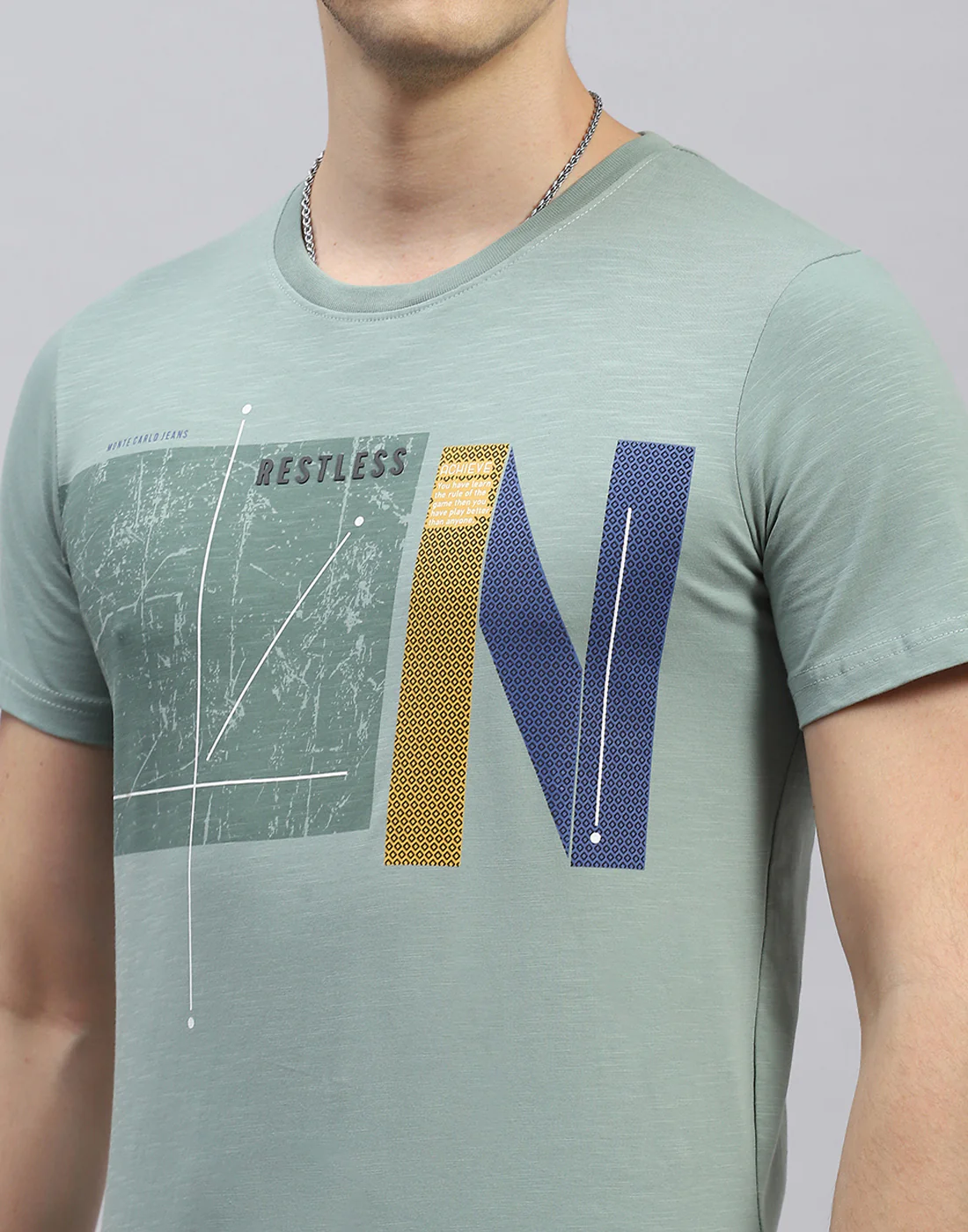 Men Green Printed Round Neck Half Sleeve T-Shirt - Image 6