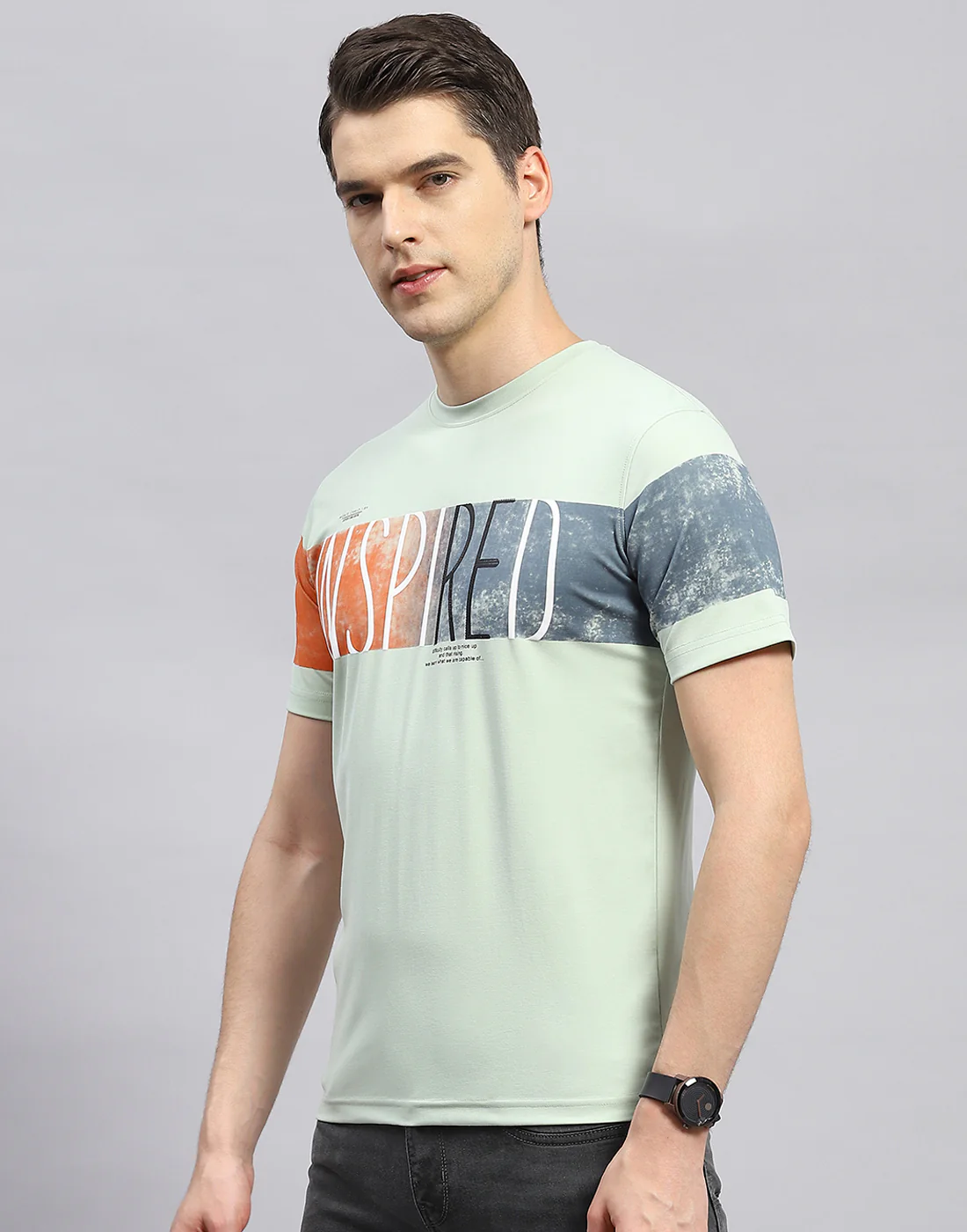 Men Green Printed Round Neck Half Sleeve T-Shirt - Image 3