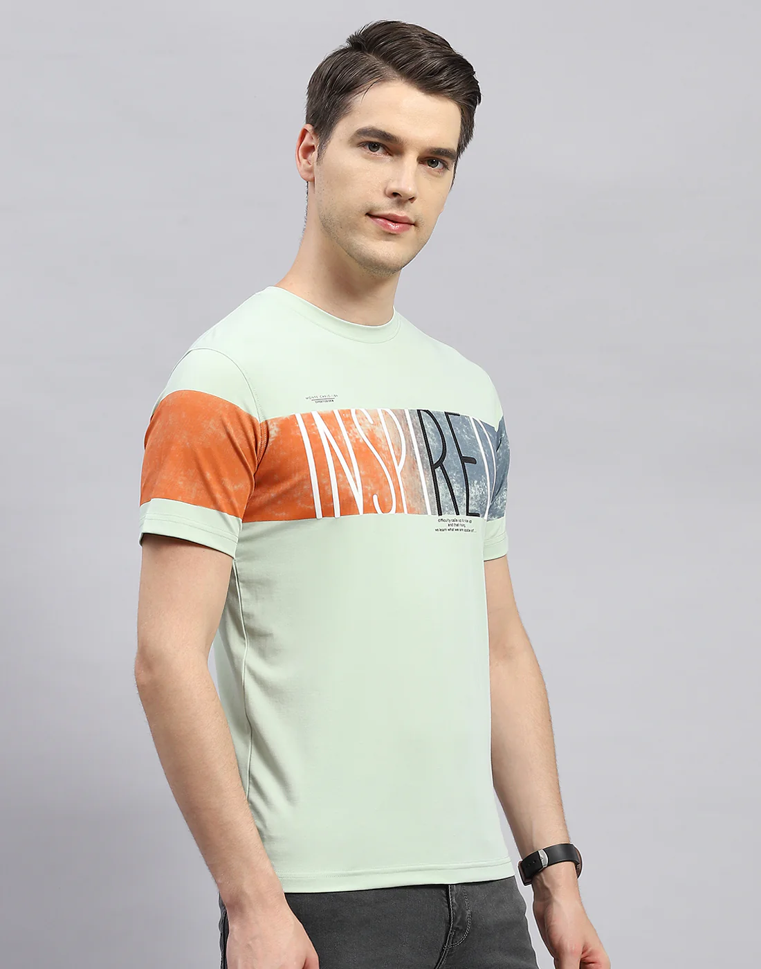 Men Green Printed Round Neck Half Sleeve T-Shirt - Image 4