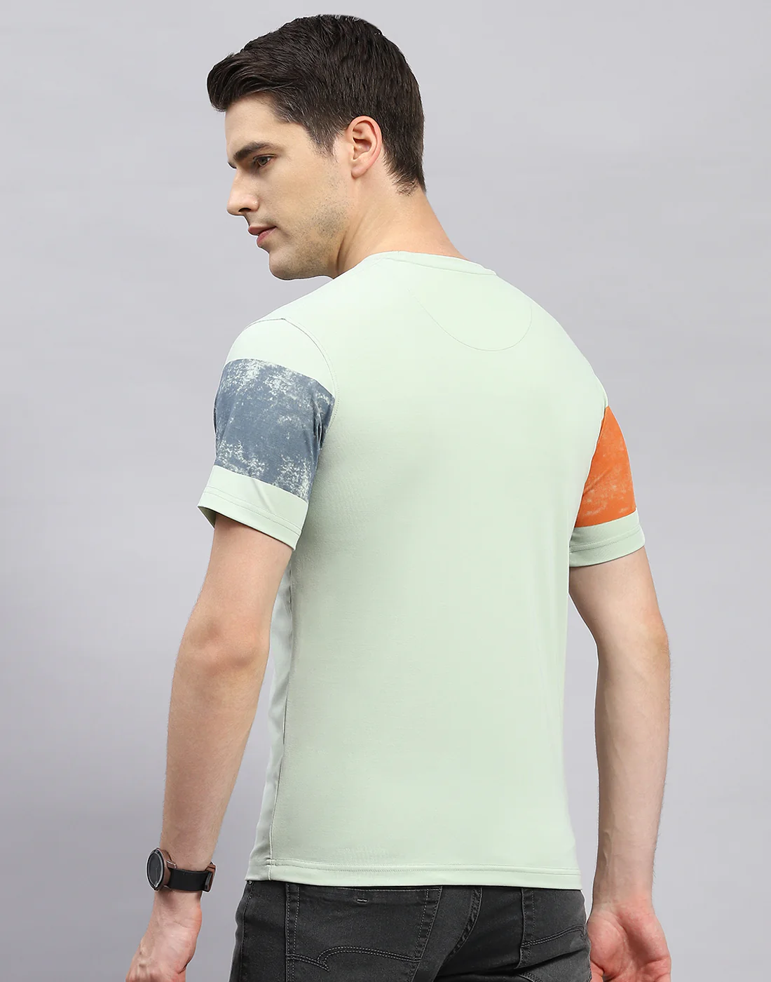 Men Green Printed Round Neck Half Sleeve T-Shirt - Image 5