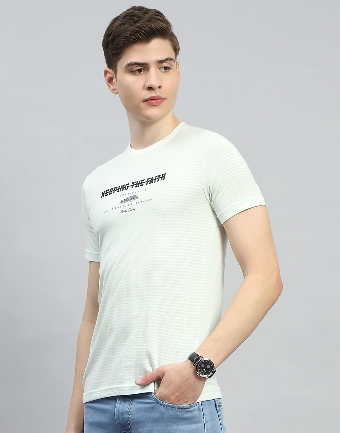 Men Green Printed Round Neck Half Sleeve T-Shirt - Image 4