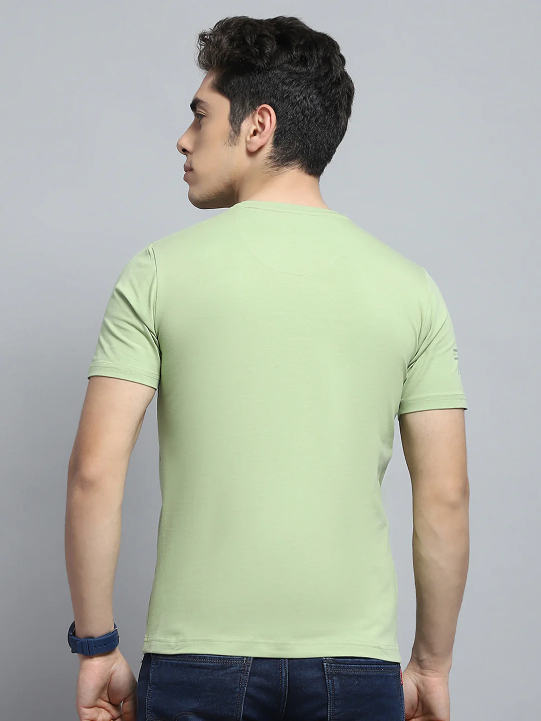 Men Green Printed Round Neck Half Sleeve T-Shirt - Image 5