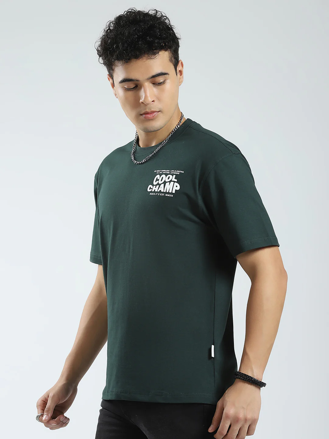 Rock.it Men Green Printed Round Neck Half Sleeve T-Shirt - Image 3