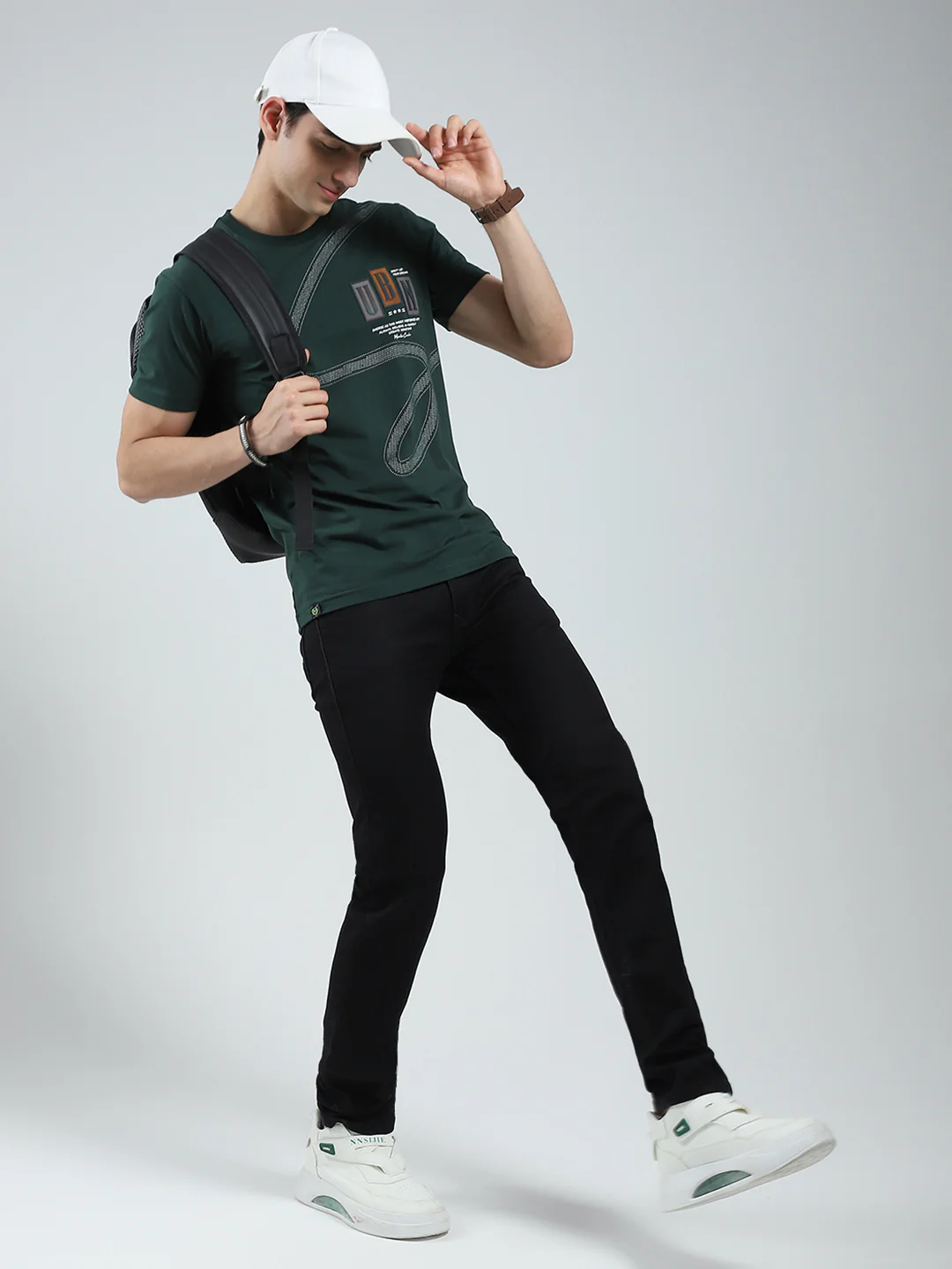 Men Green Printed Round Neck Half Sleeve T-Shirt - Image 2