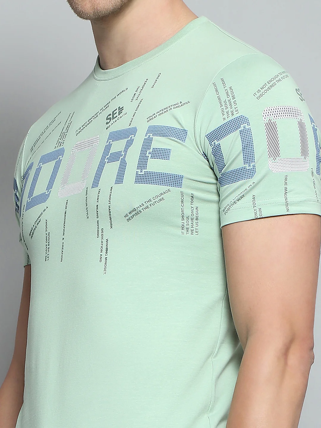Men Green Printed Round Neck Half Sleeve T-Shirt - Image 7