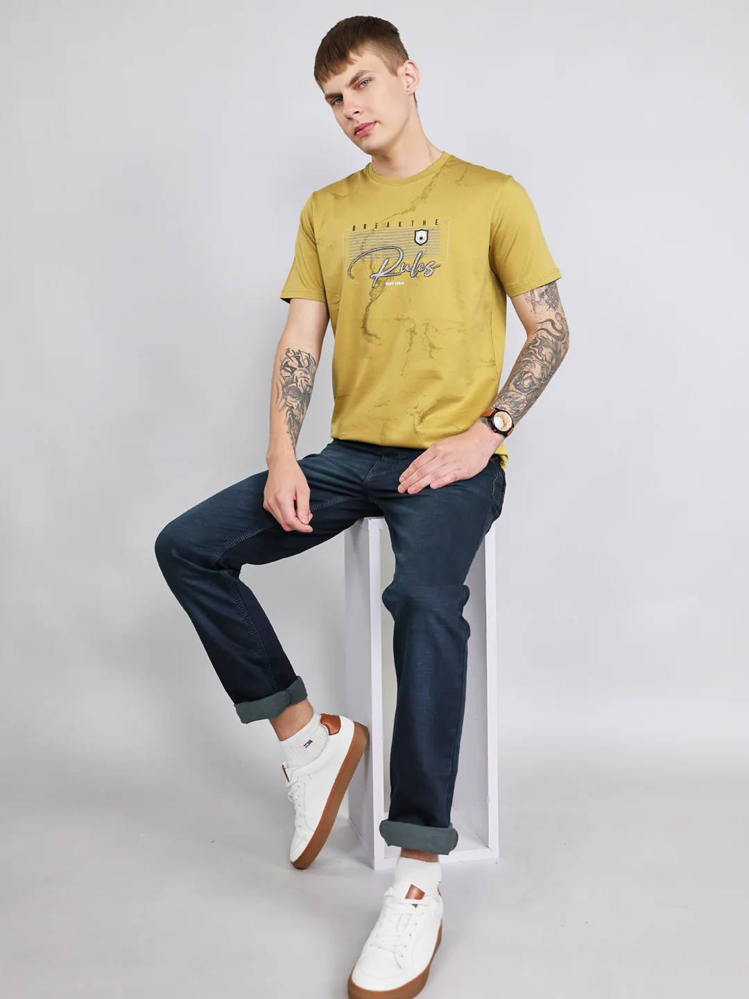 Men Green Printed Round Neck Half Sleeve T-Shirt - Image 6