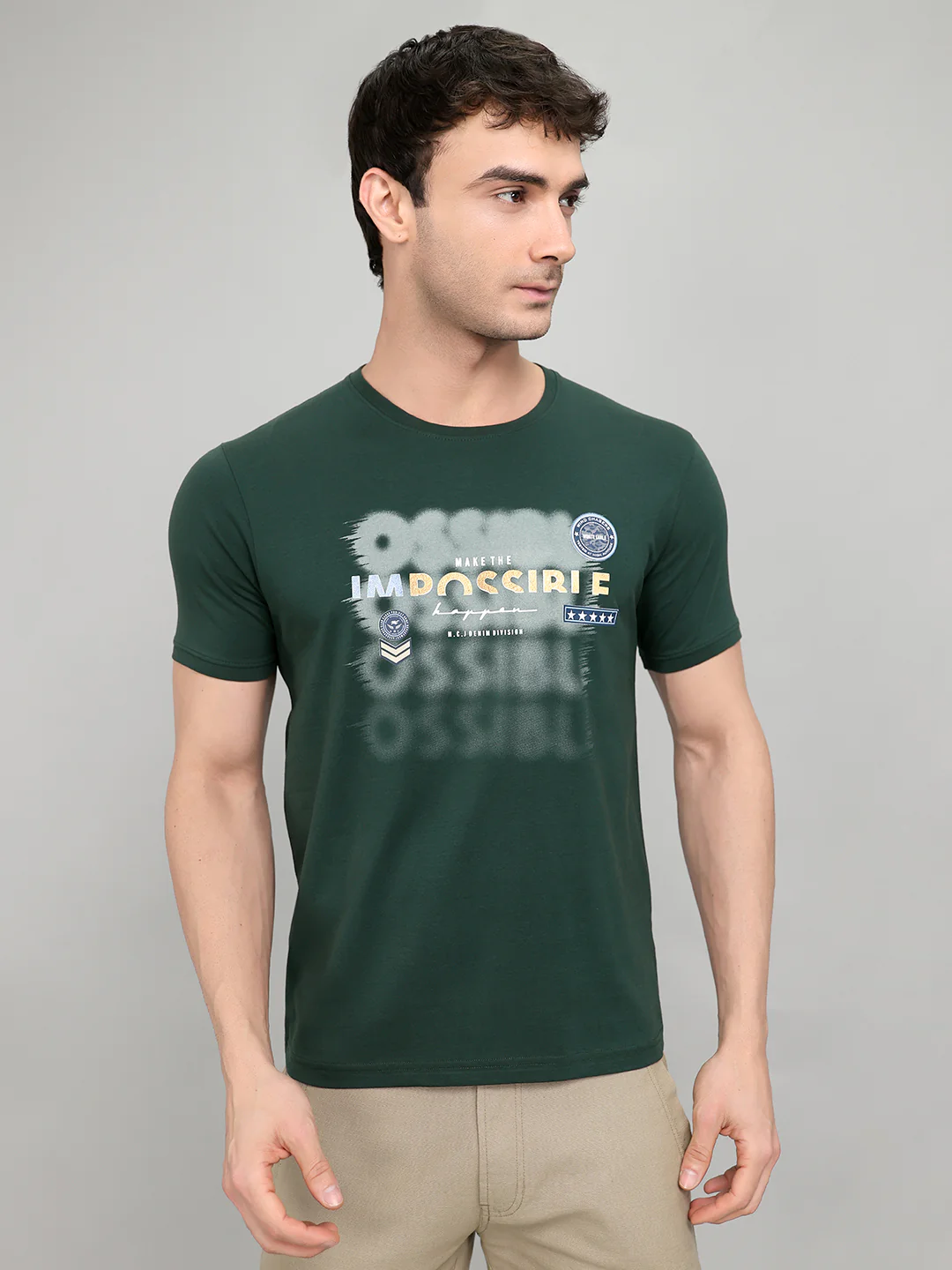 Men Green Printed Round Neck Half Sleeve T-Shirt