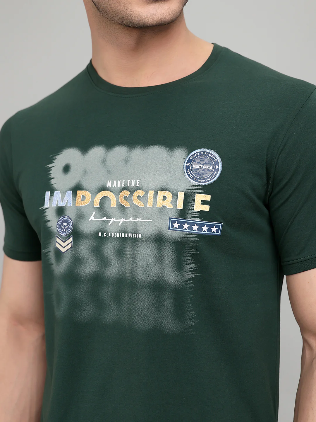 Men Green Printed Round Neck Half Sleeve T-Shirt - Image 4
