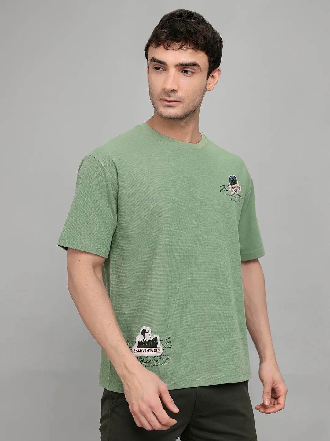 Men Green Printed Round Neck Half Sleeve T-Shirt - Image 3