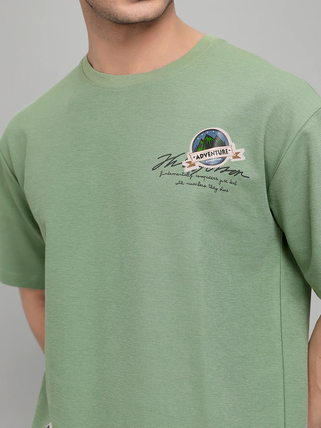 Men Green Printed Round Neck Half Sleeve T-Shirt - Image 4