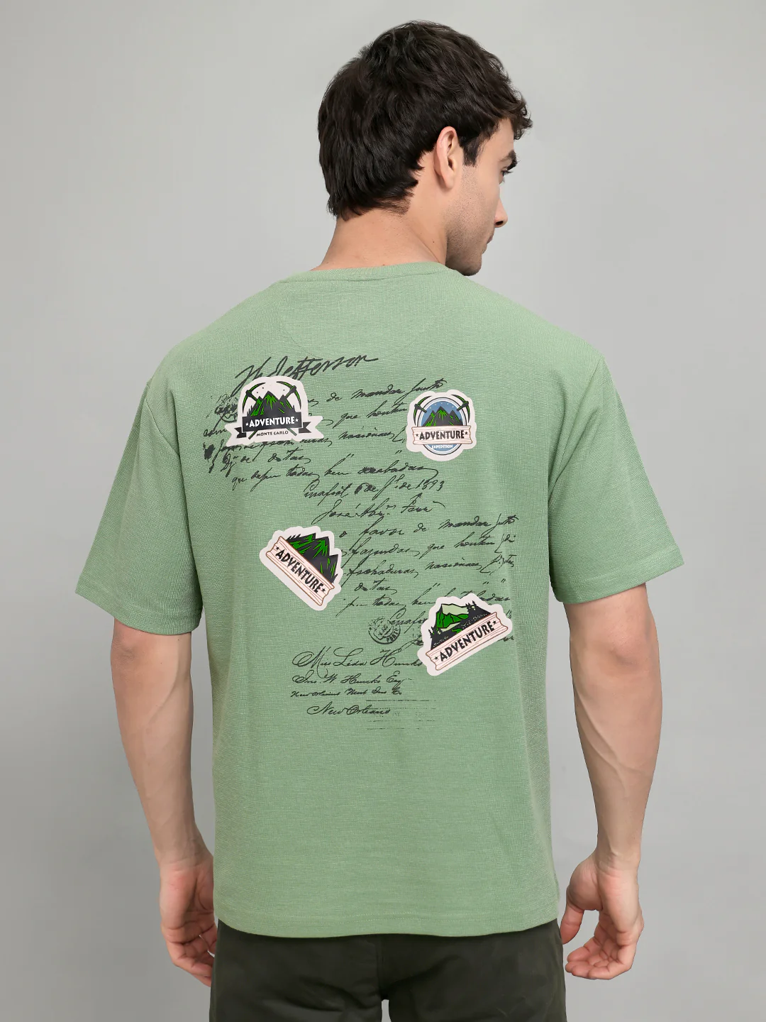 Men Green Printed Round Neck Half Sleeve T-Shirt - Image 5