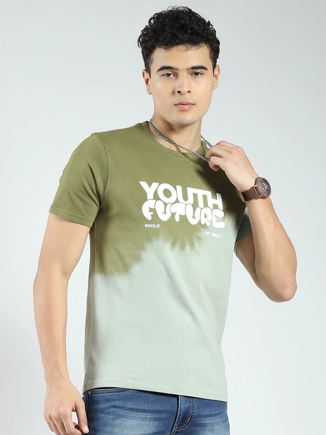 Rock.it Men Green Printed Round Neck Half Sleeve T-Shirt - Image 4