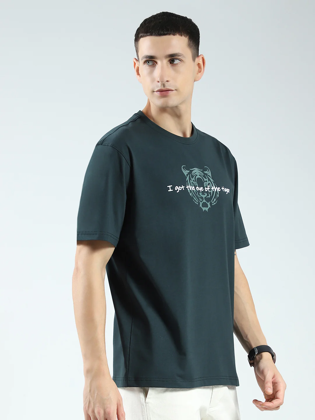 Rock.it Men Green Printed Round Neck Half Sleeve T-Shirt - Image 4