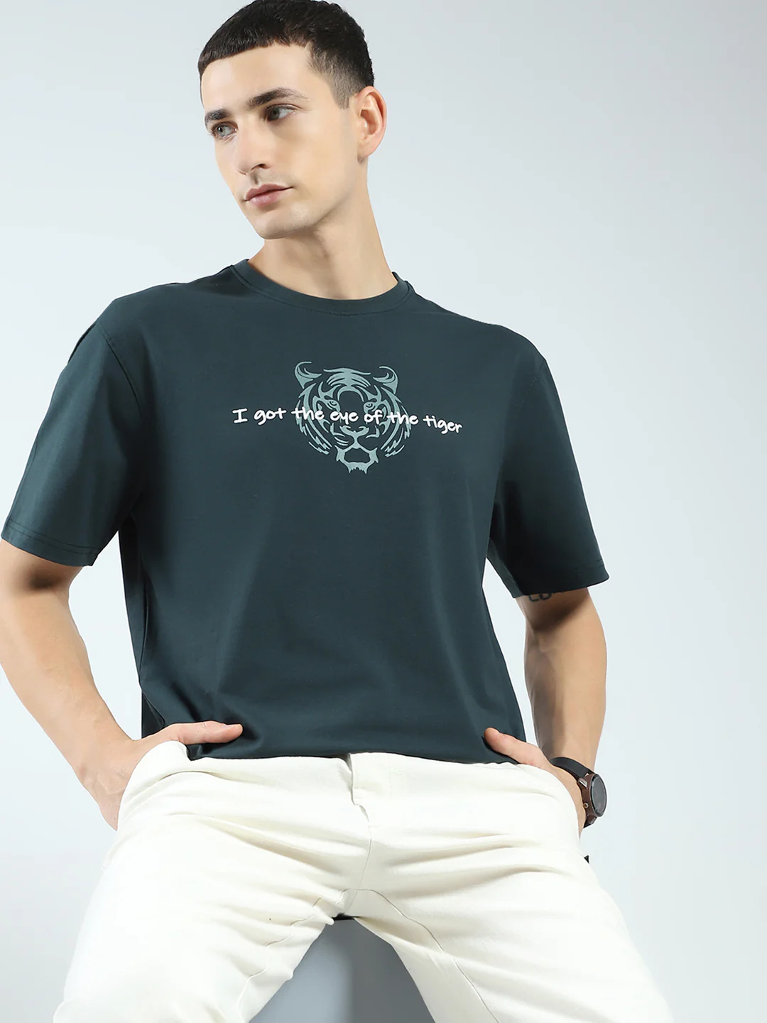 Rock.it Men Green Printed Round Neck Half Sleeve T-Shirt - Image 6