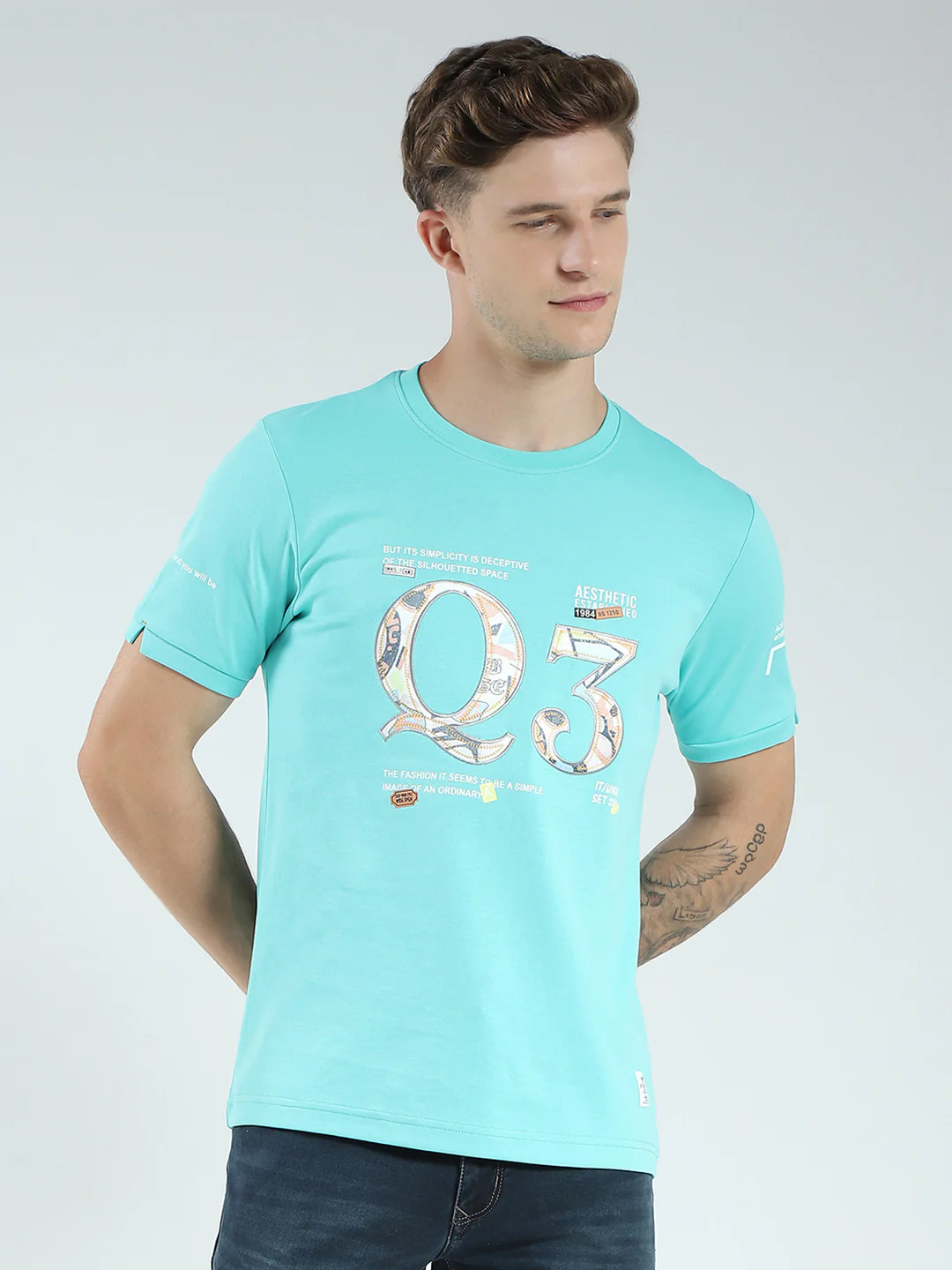 Men Green Printed Round Neck Half Sleeve T-Shirt