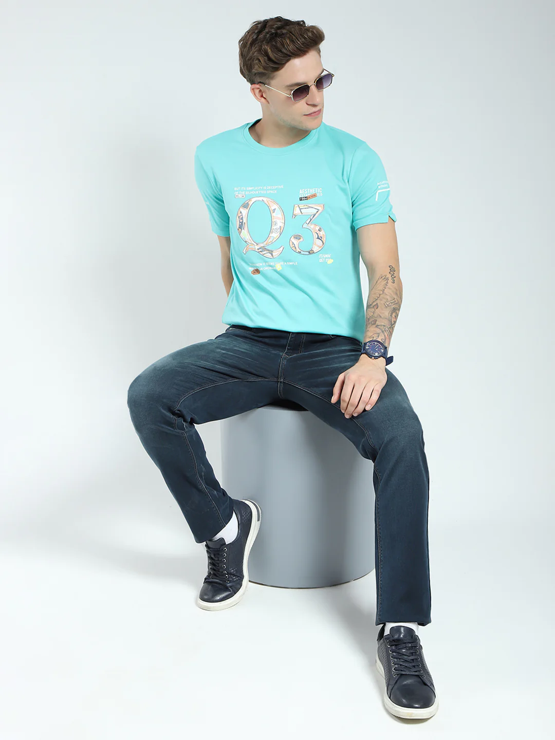 Men Green Printed Round Neck Half Sleeve T-Shirt - Image 2