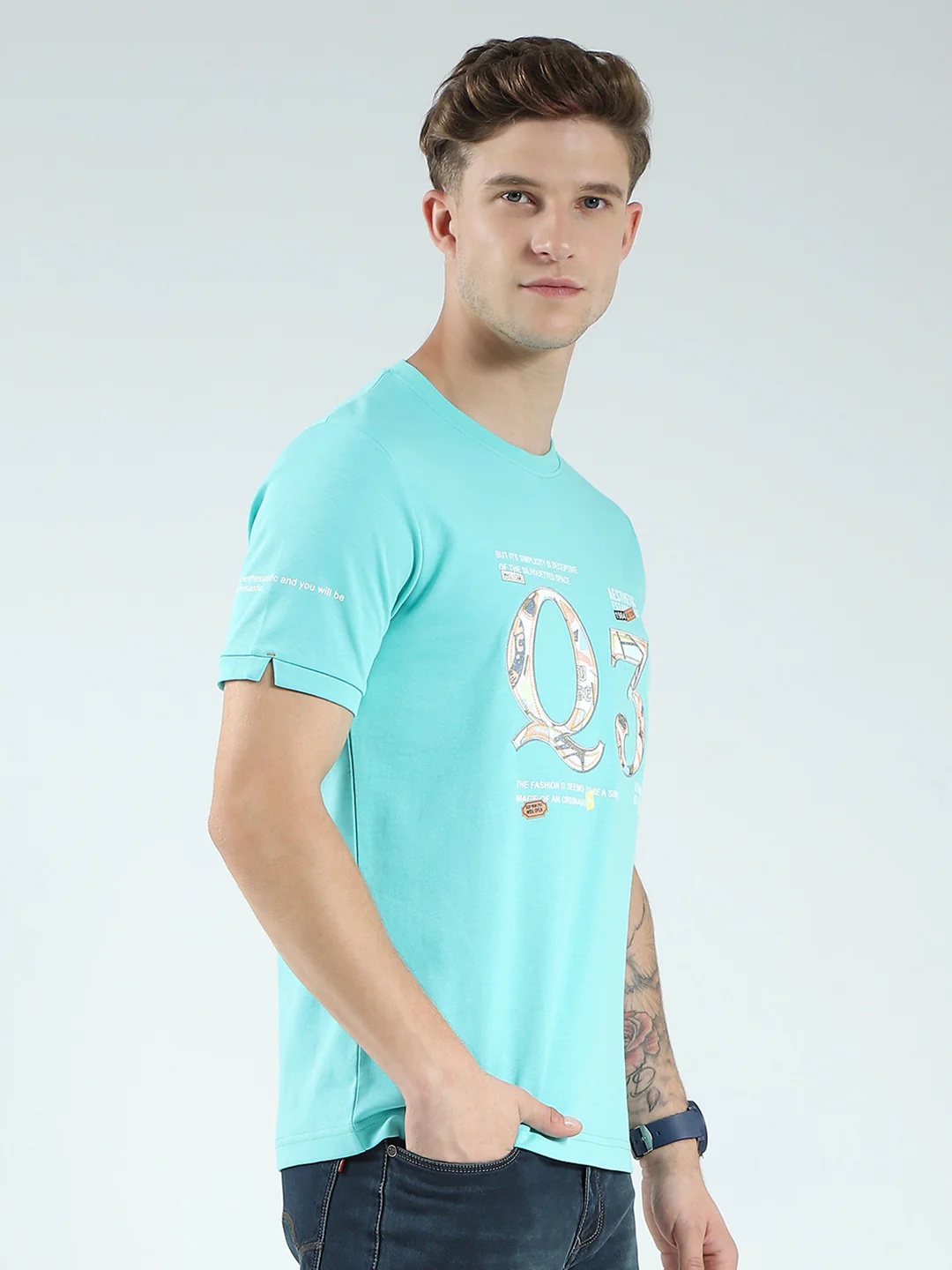 Men Green Printed Round Neck Half Sleeve T-Shirt - Image 4