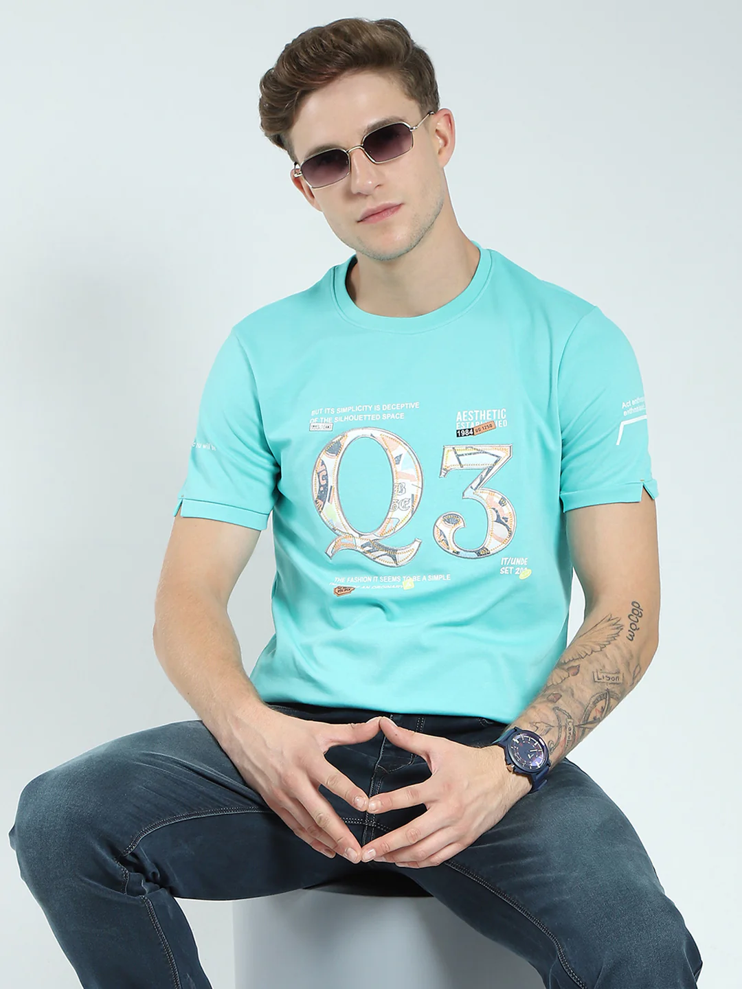 Men Green Printed Round Neck Half Sleeve T-Shirt - Image 6