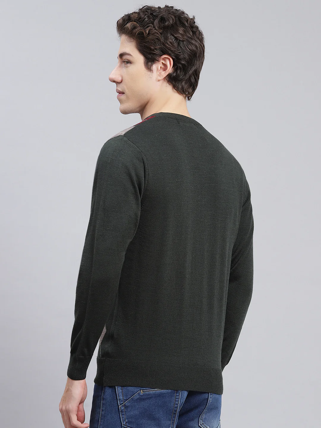 Men Green Printed Wool blend Pullover - Image 3