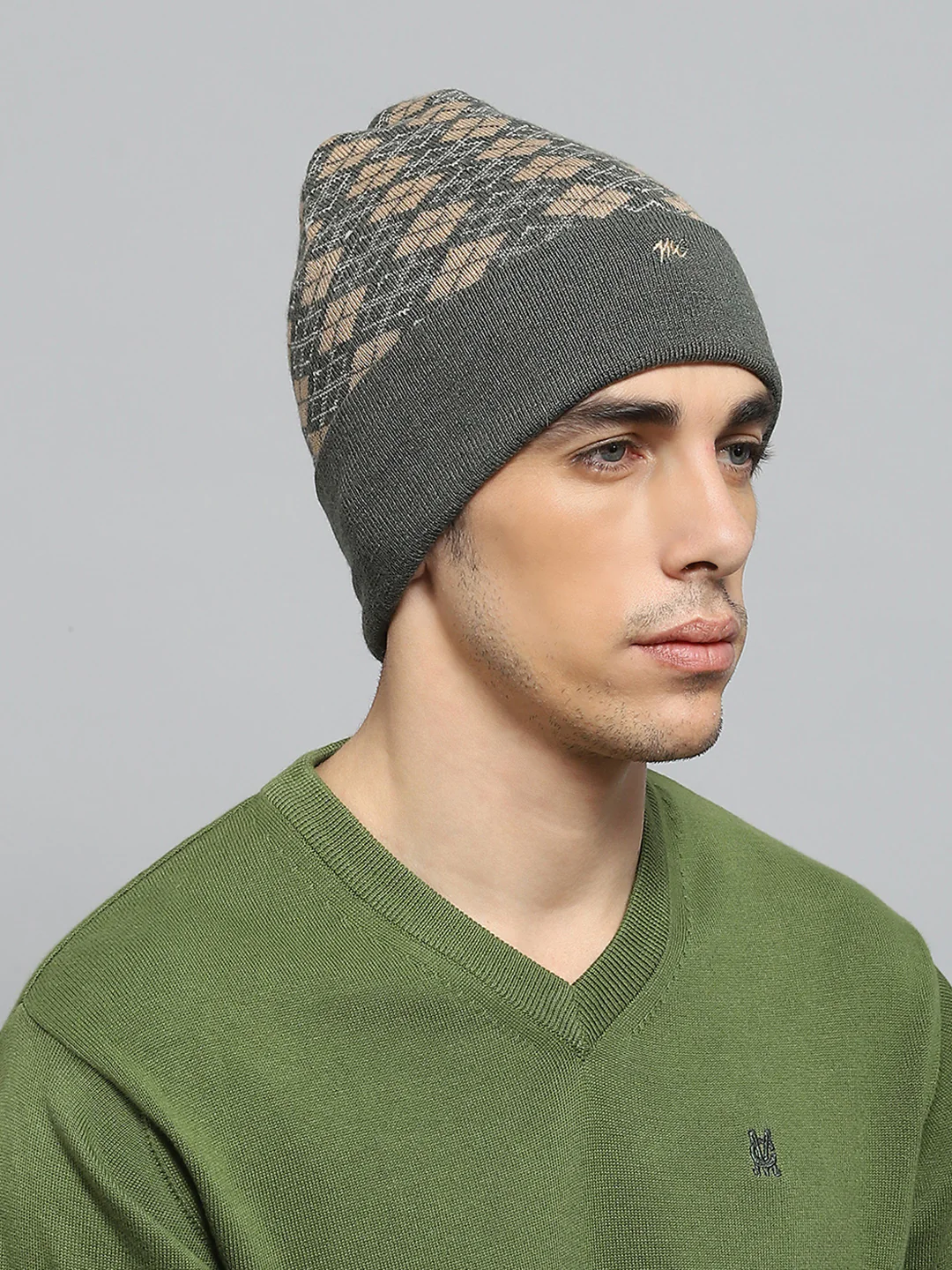 Men Green Self Design Cap - Image 4