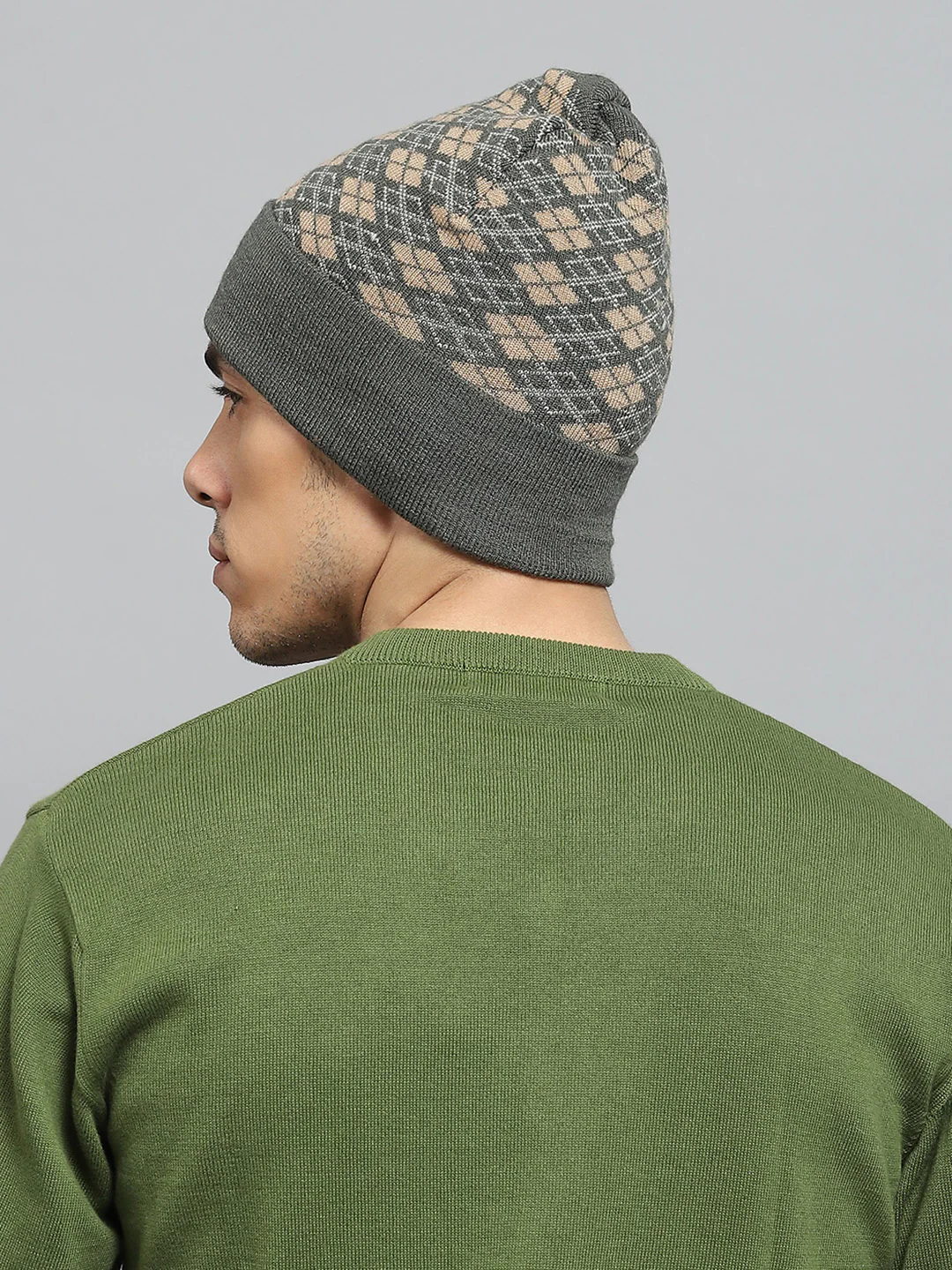 Men Green Self Design Cap - Image 5