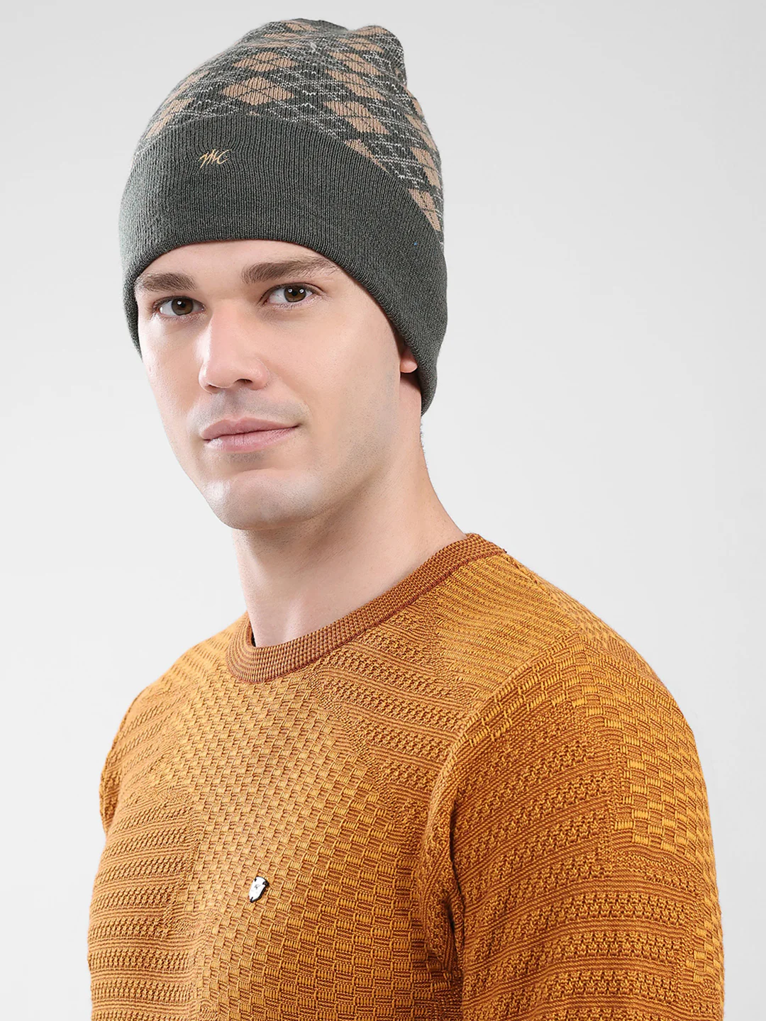 Men Green Self Design Cap - Image 3