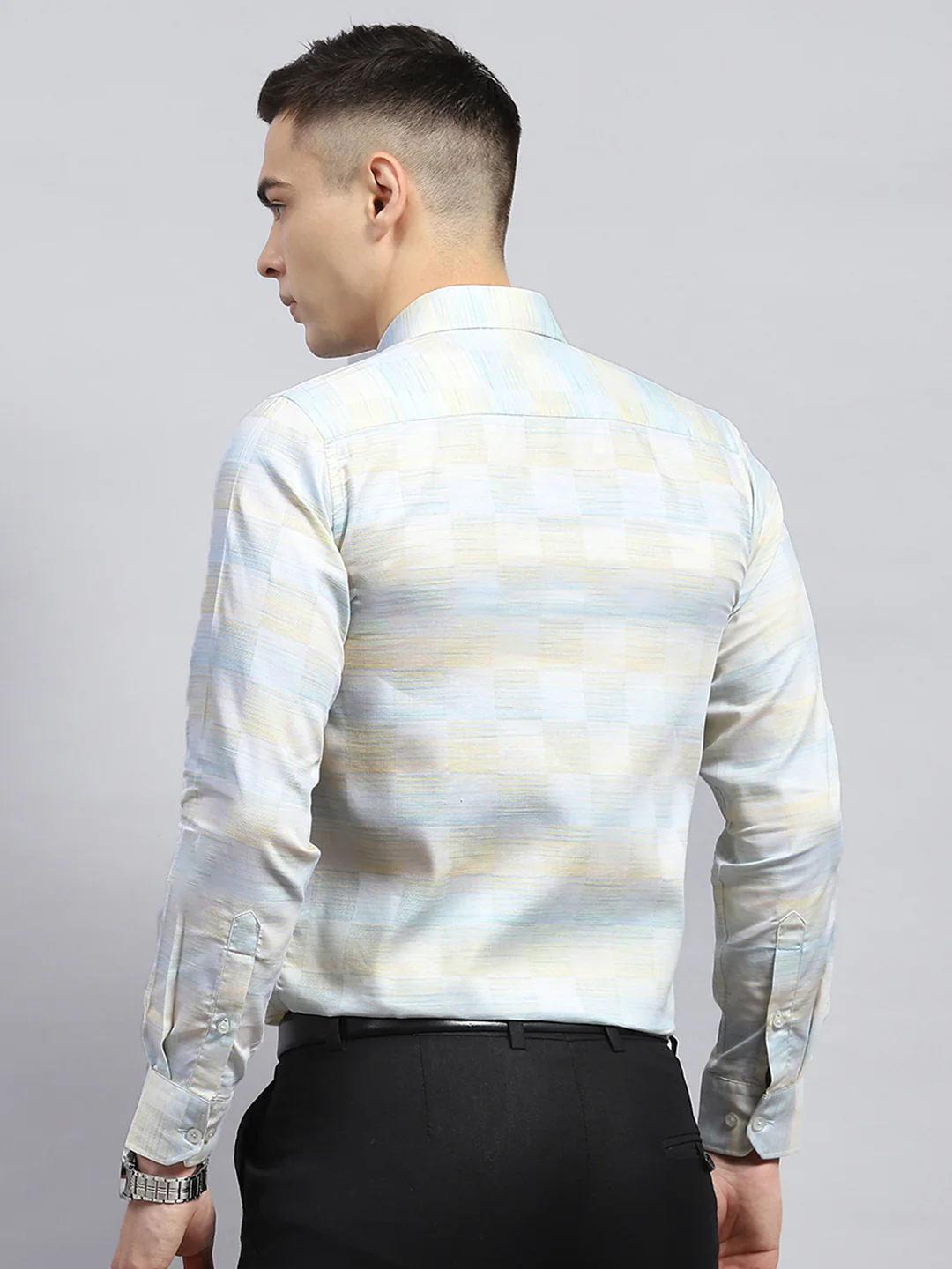Men Green Self Design Collar Full Sleeve Shirt - Image 5