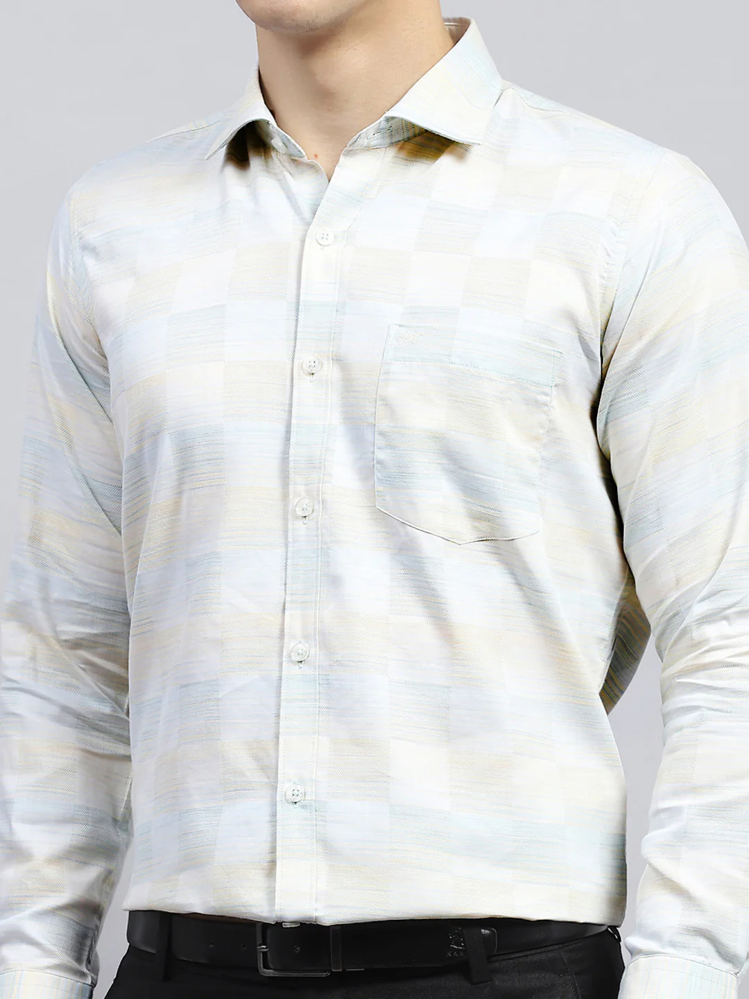 Men Green Self Design Collar Full Sleeve Shirt - Image 6