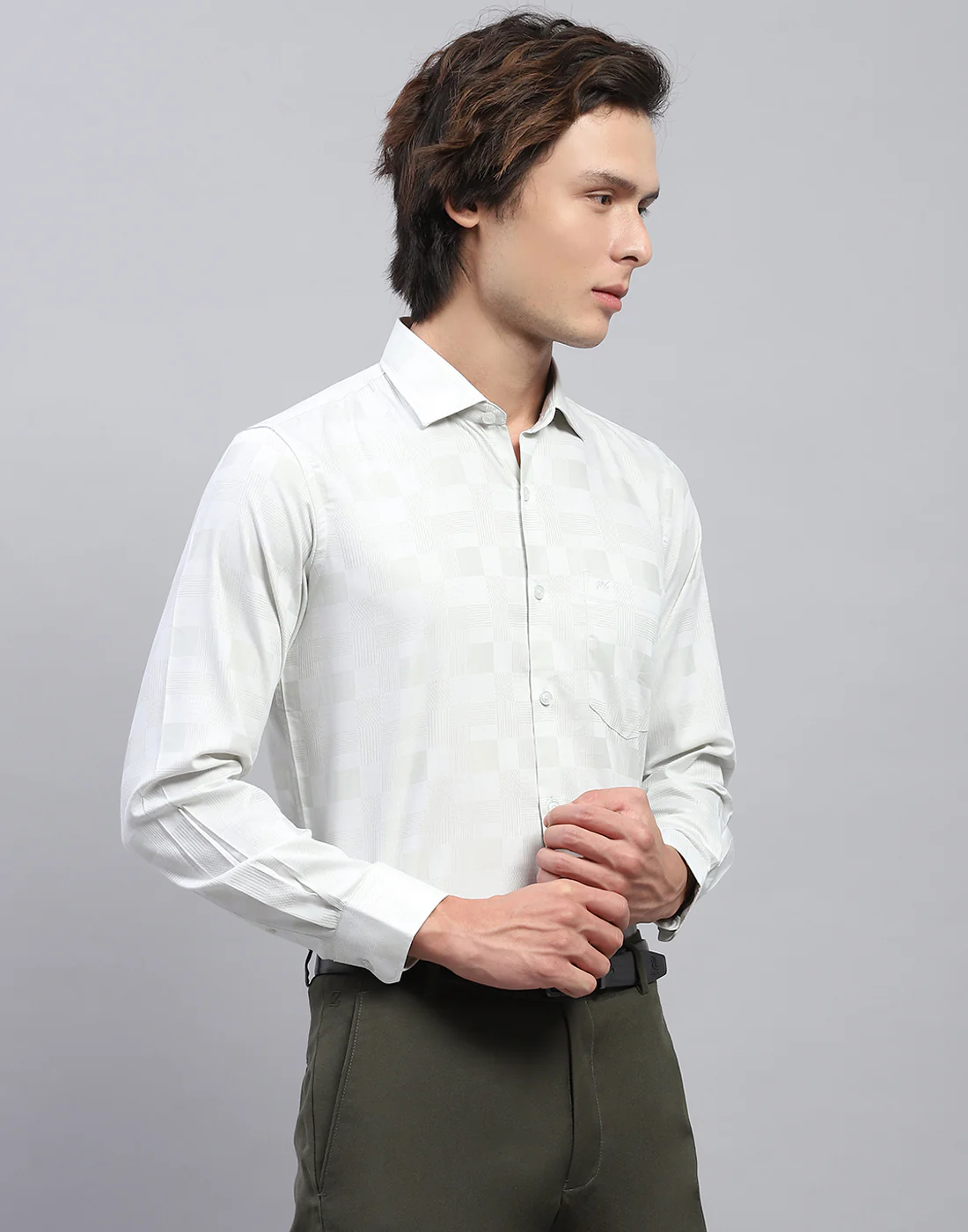 Men Green Self Design Collar Full Sleeve Shirt - Image 4