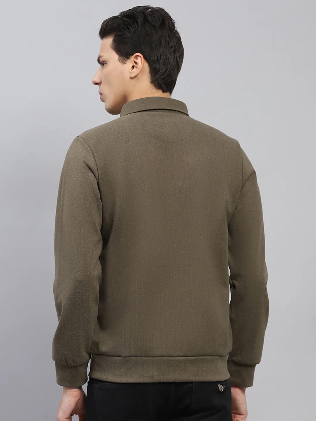 Men Green Self Design Collar Full Sleeve Sweatshirt - Image 5
