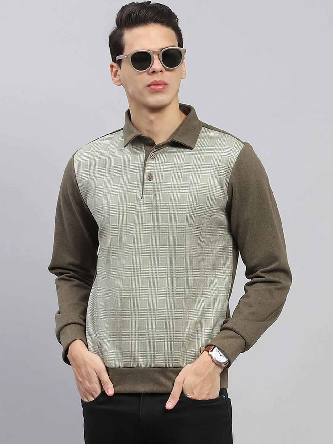 Men Green Self Design Collar Full Sleeve Sweatshirt - Image 6