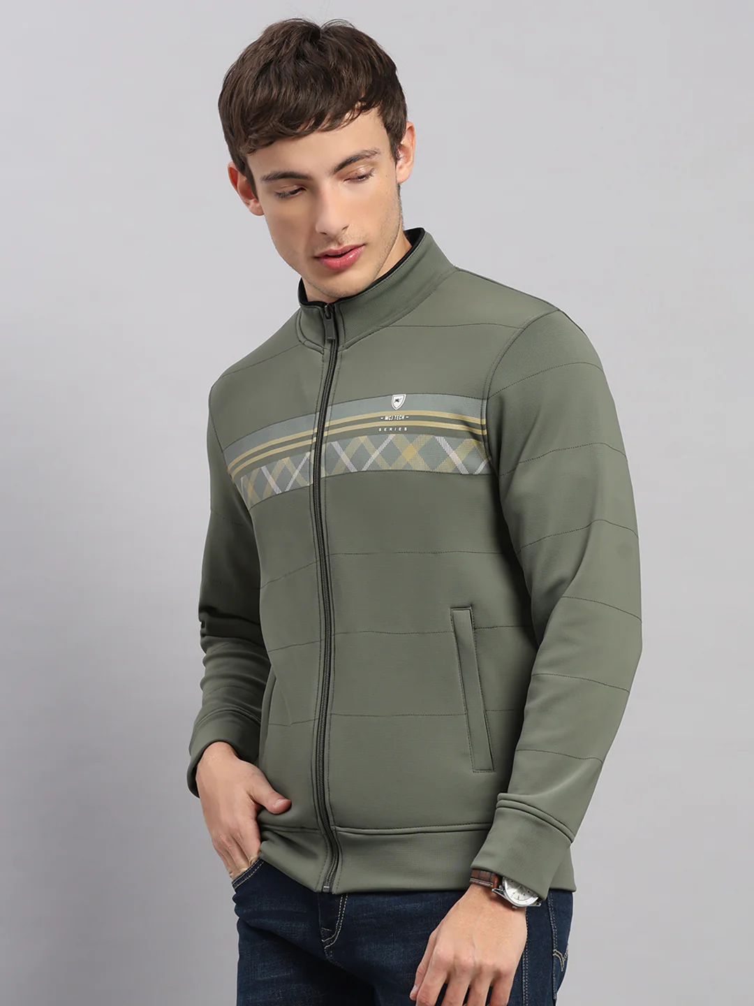 Men Green Self Design Collar Full Sleeve Sweatshirt - Image 3