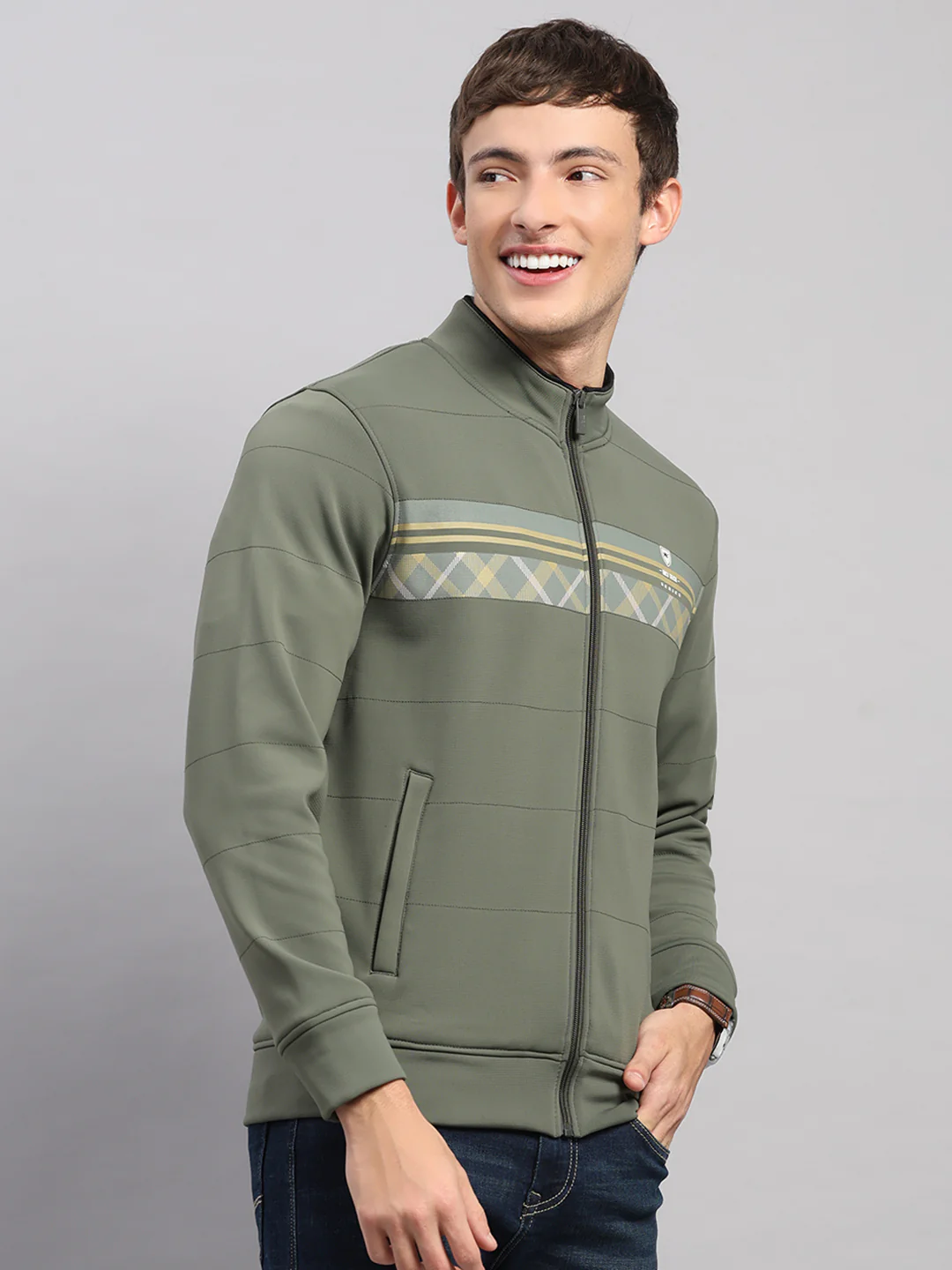 Men Green Self Design Collar Full Sleeve Sweatshirt - Image 4