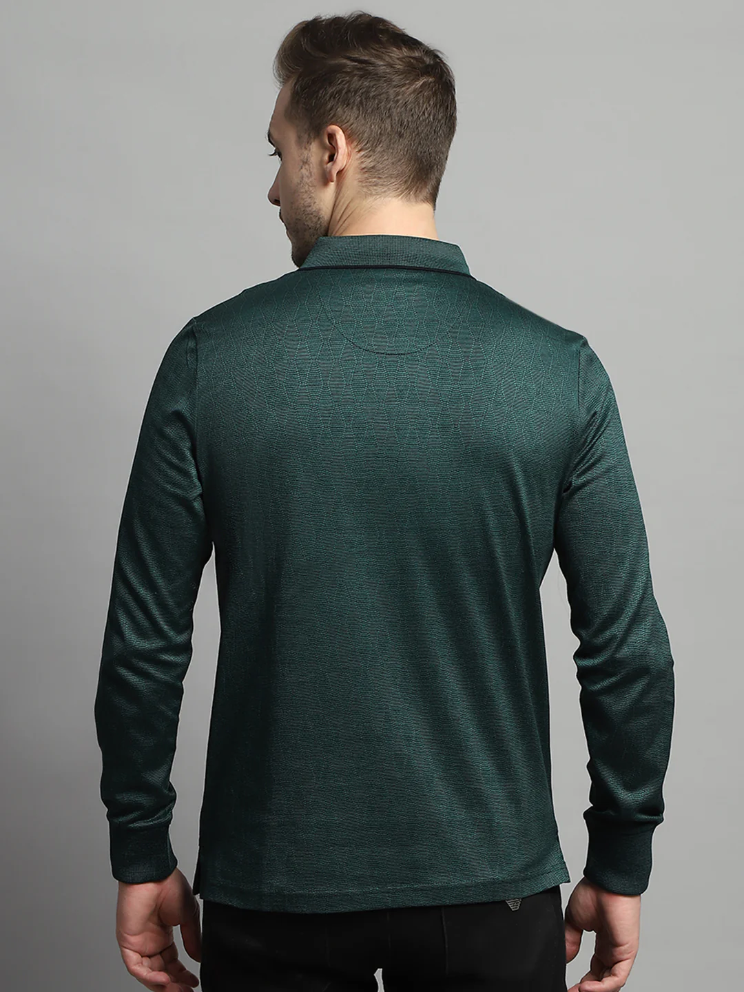 Luxuria Men Green Self Design Collar Full Sleeve Winter T-Shirt - Image 5