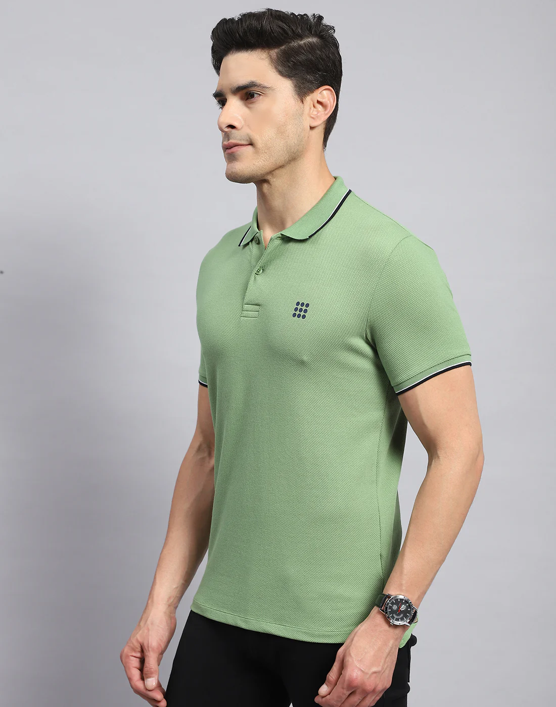 Rock.it Men Green Self Design Collar Half Sleeve T-Shirt - Image 3
