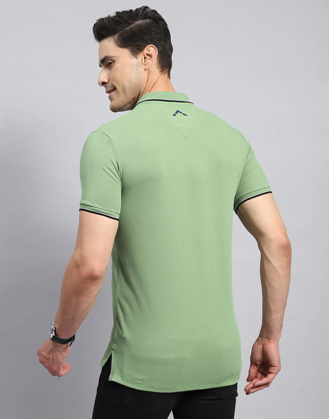 Rock.it Men Green Self Design Collar Half Sleeve T-Shirt - Image 5