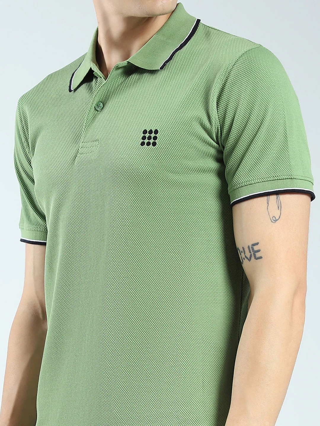 Rock.it Men Green Self Design Collar Half Sleeve T-Shirt - Image 6