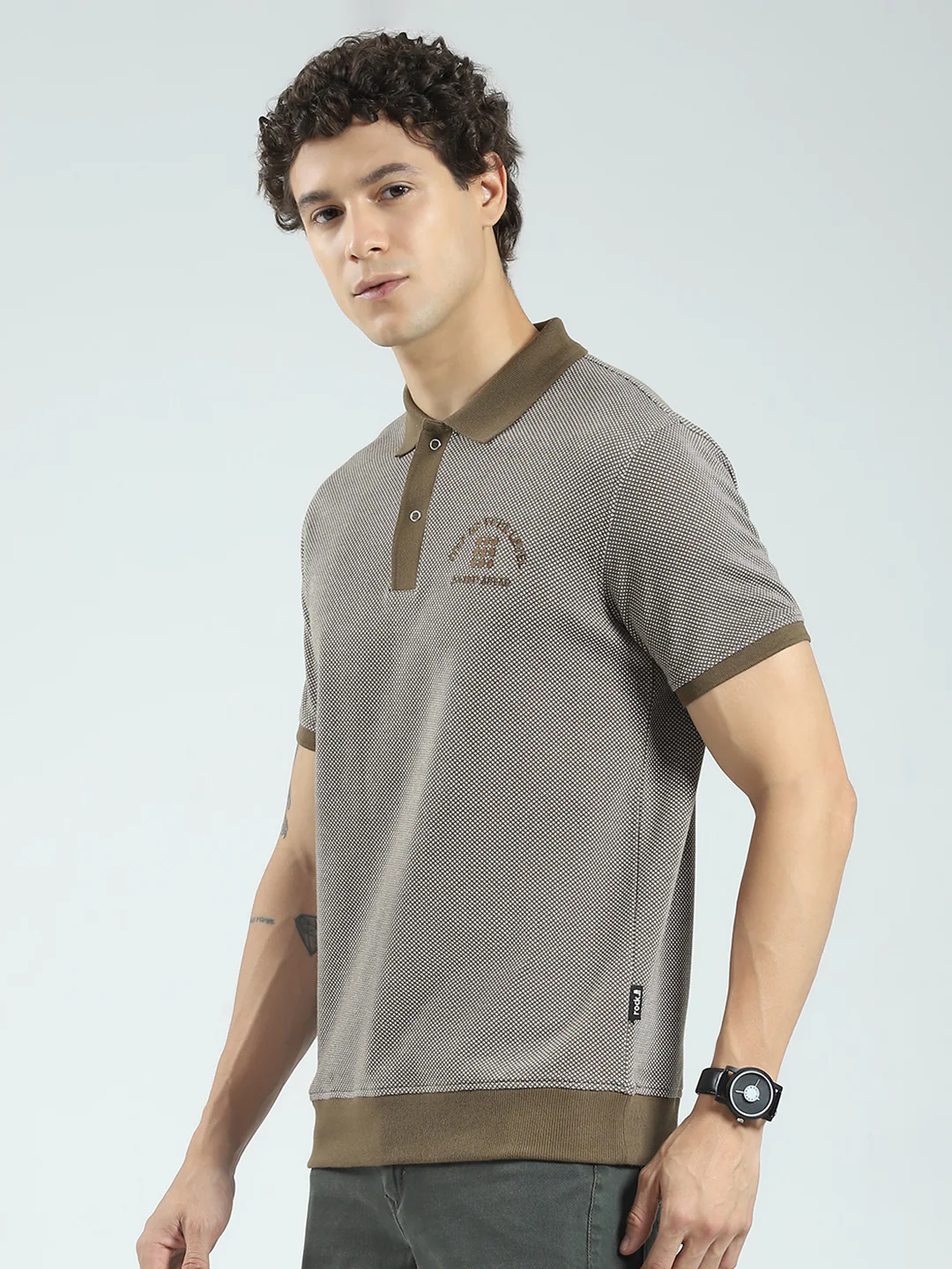 Rock.it Men Green Self Design Collar Half Sleeve T-Shirt - Image 3