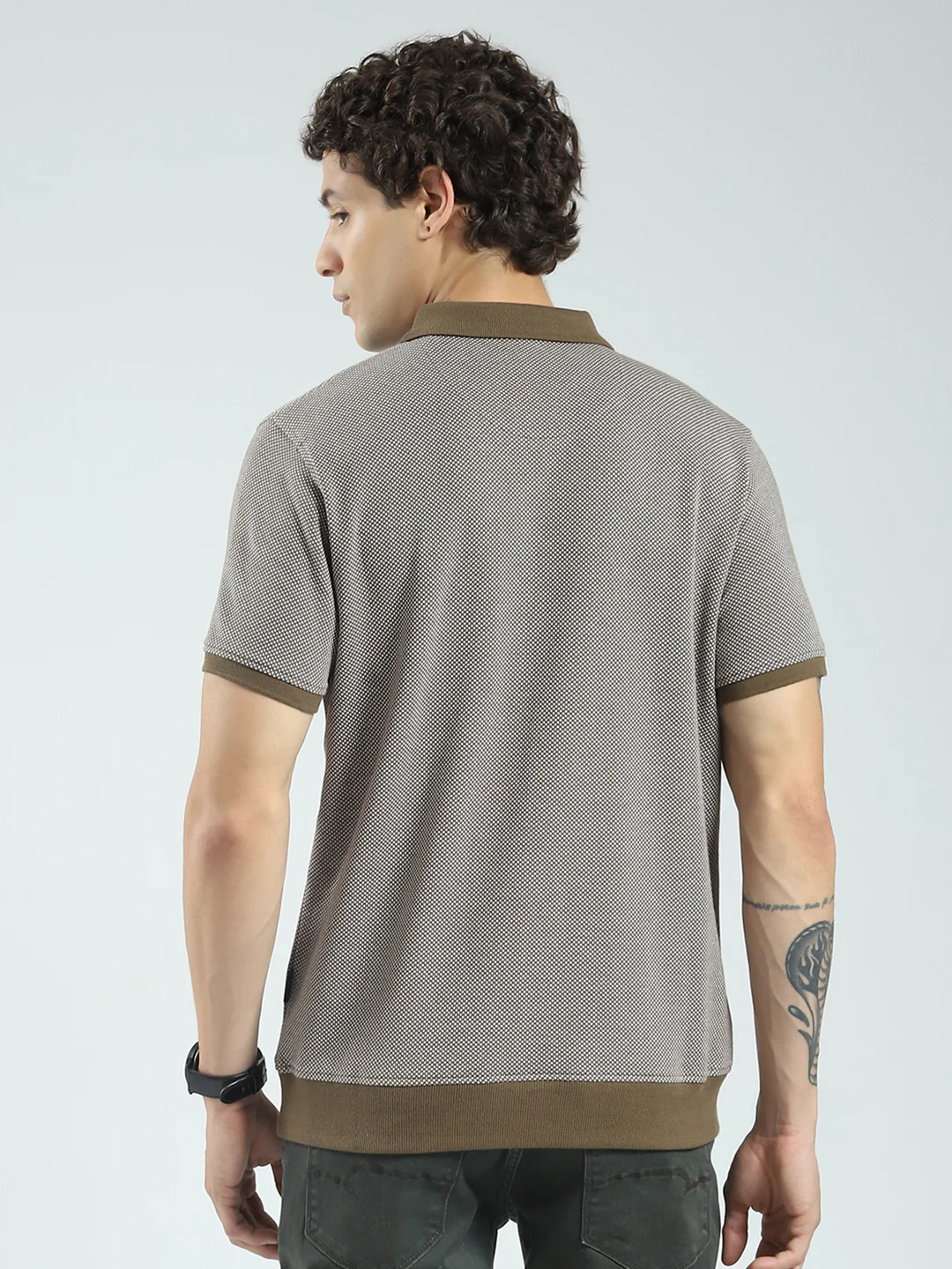 Rock.it Men Green Self Design Collar Half Sleeve T-Shirt - Image 5