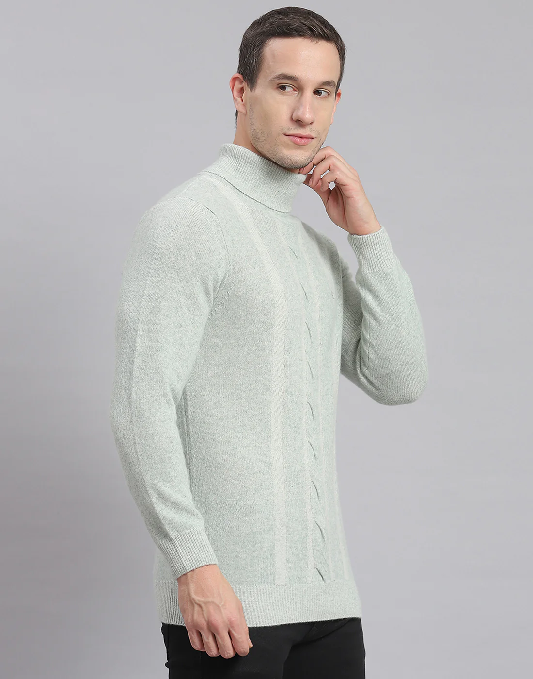Men Green Self Design H Neck Full Sleeve Sweater - Image 4