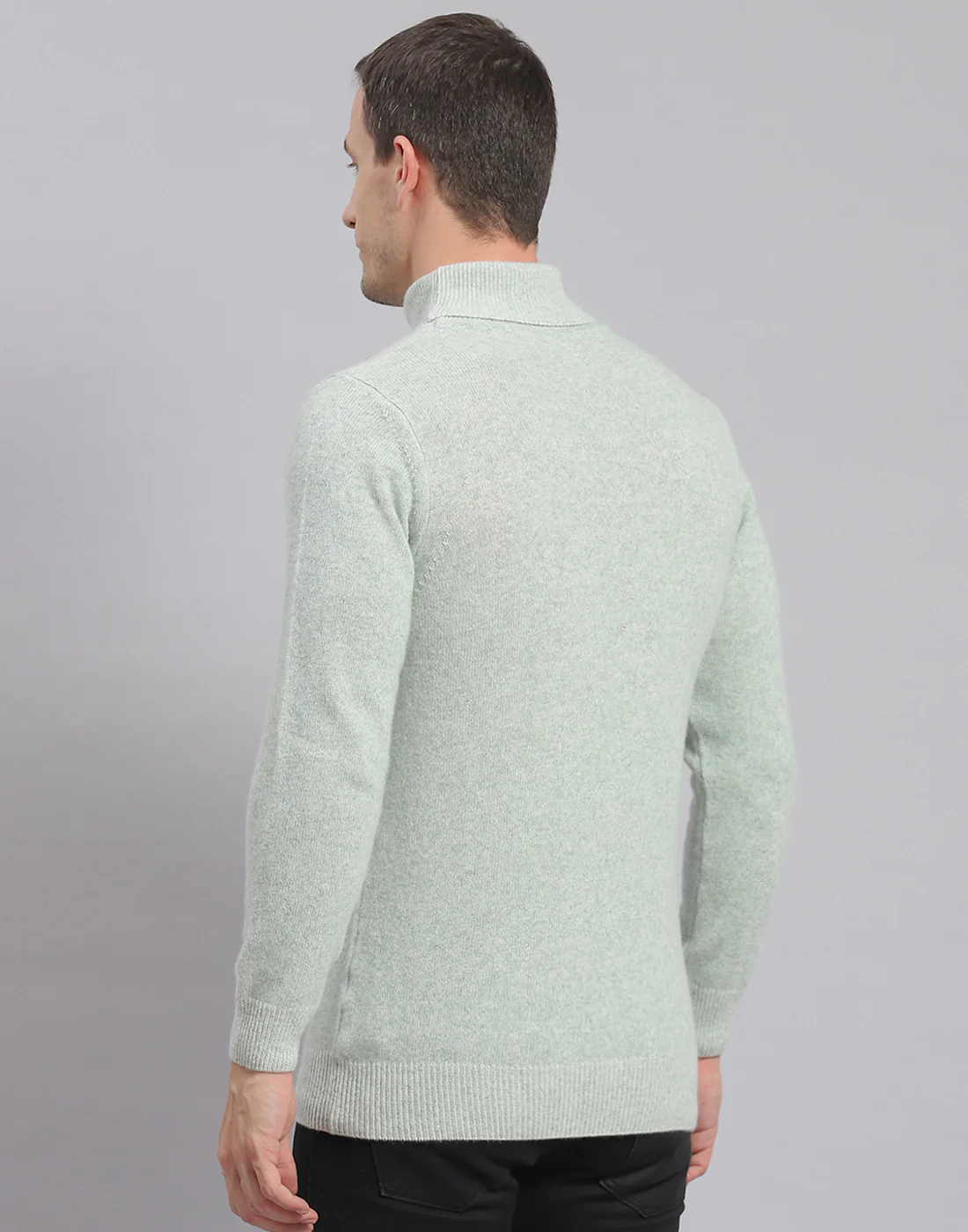 Men Green Self Design H Neck Full Sleeve Sweater - Image 6