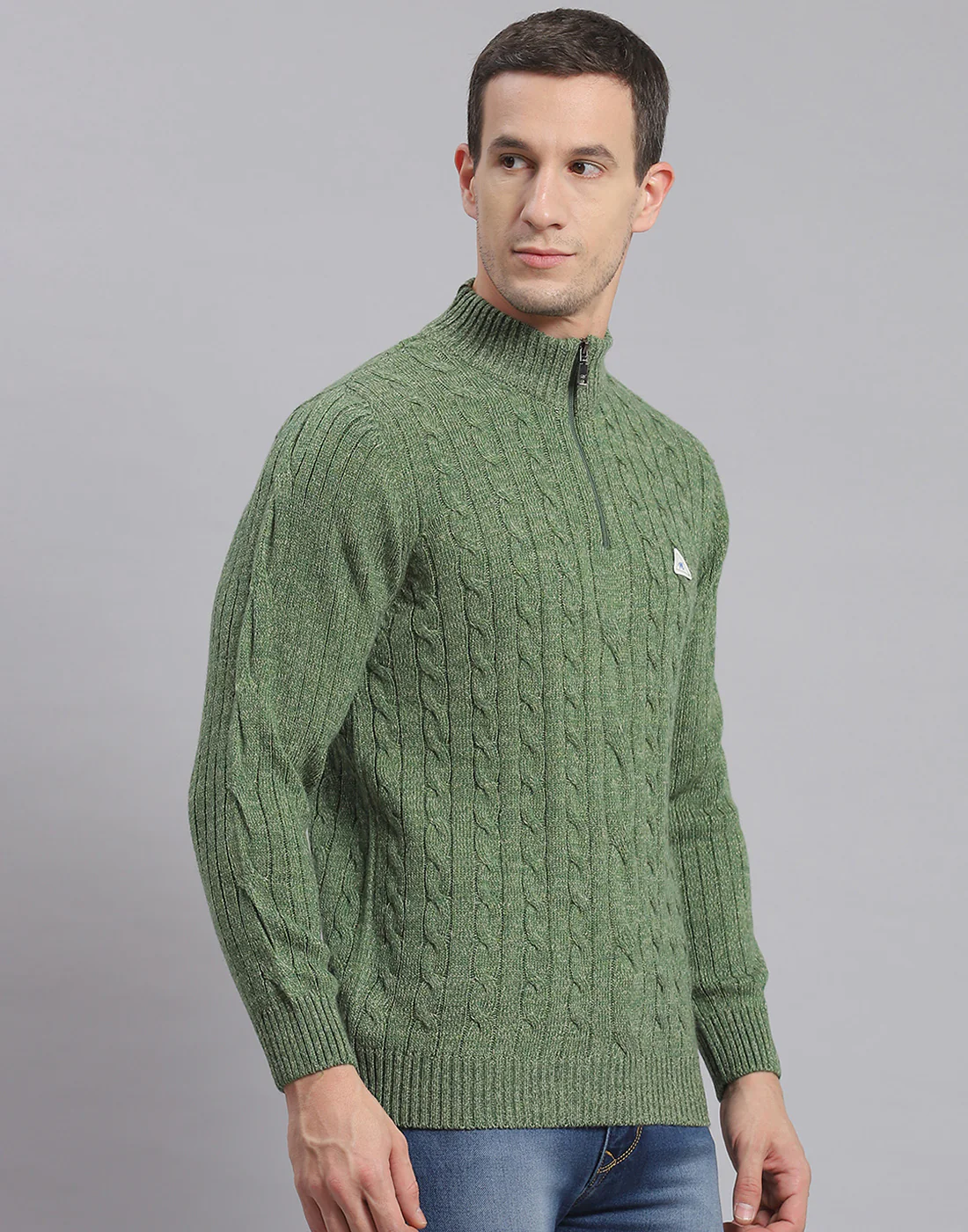 Men Green Self Design H Neck Full Sleeve Sweater - Image 4
