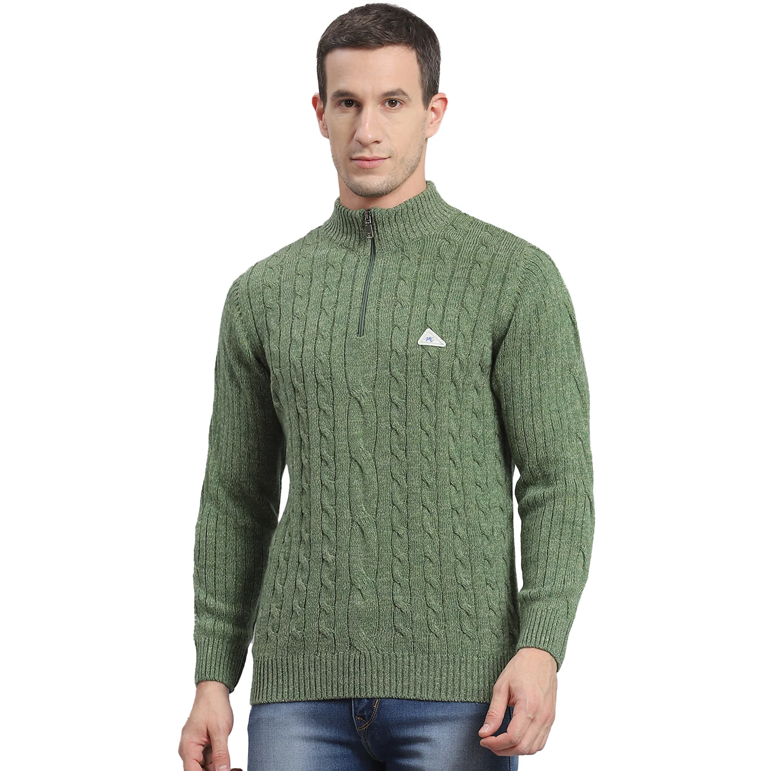 Men Green Self Design H Neck Full Sleeve Sweater - Image 5