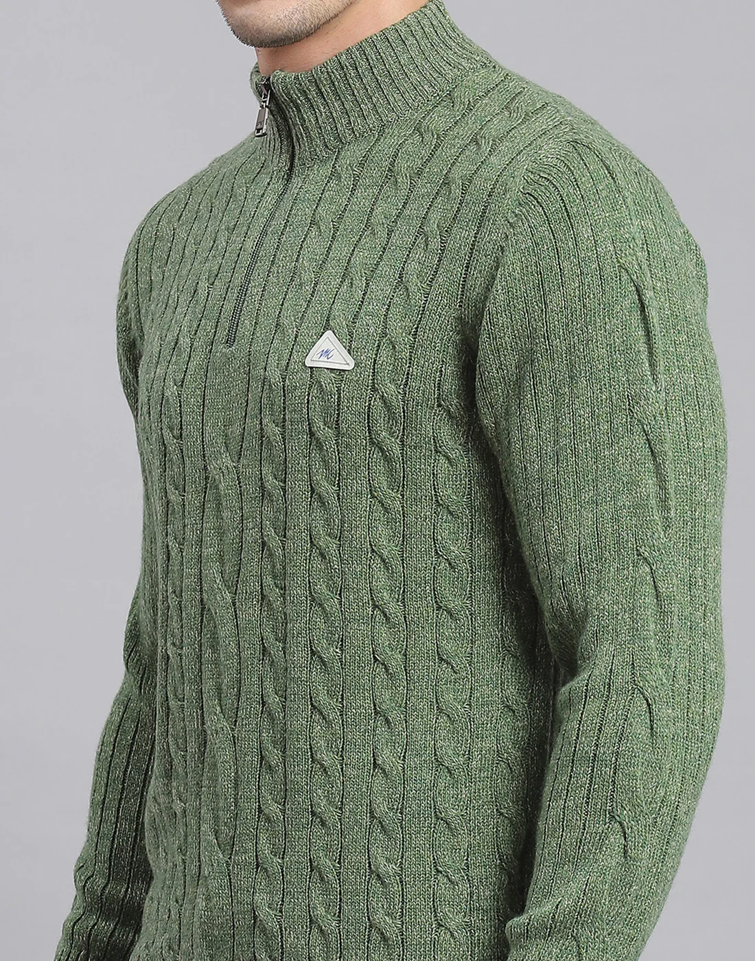 Men Green Self Design H Neck Full Sleeve Sweater - Image 7