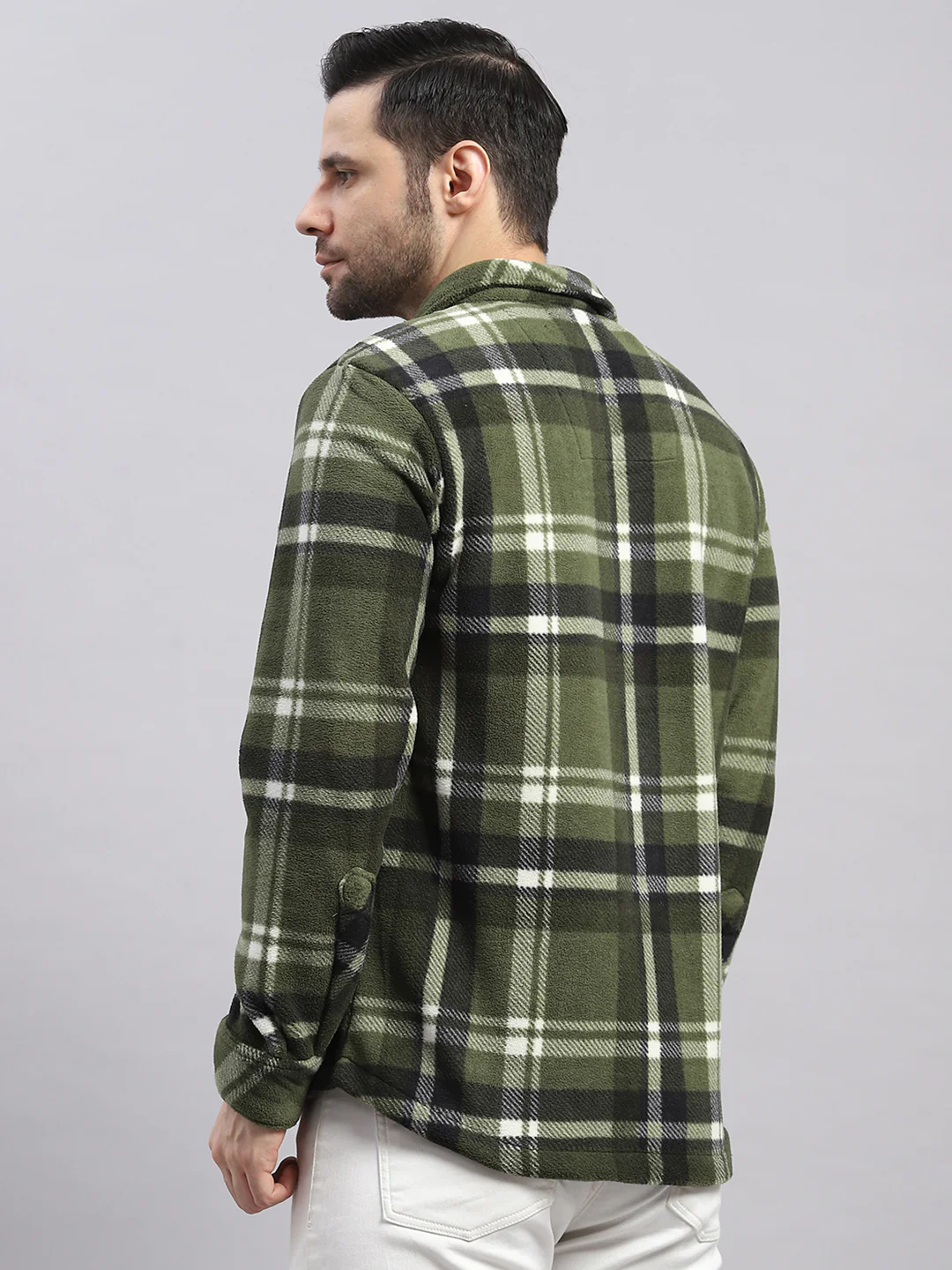 Men Green Self Design Hooded Extra-Warm Full Sleeve Shacket - Image 7